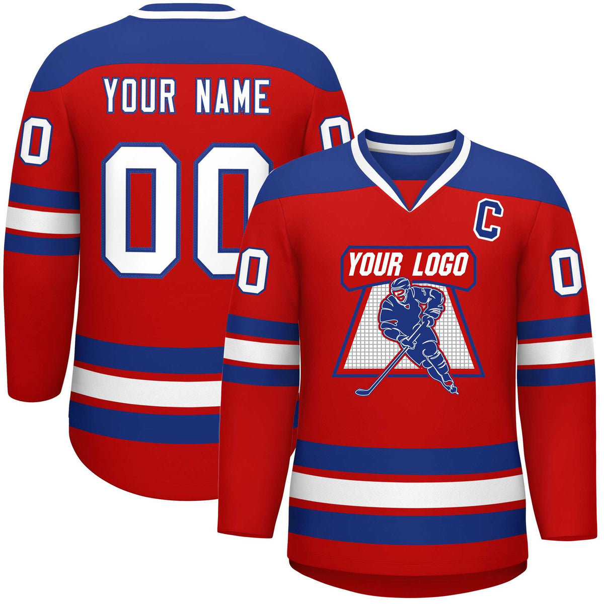 Custom Red Royal-White Personalized Classic V-Neck Hockey Jersey | KXKSHOP