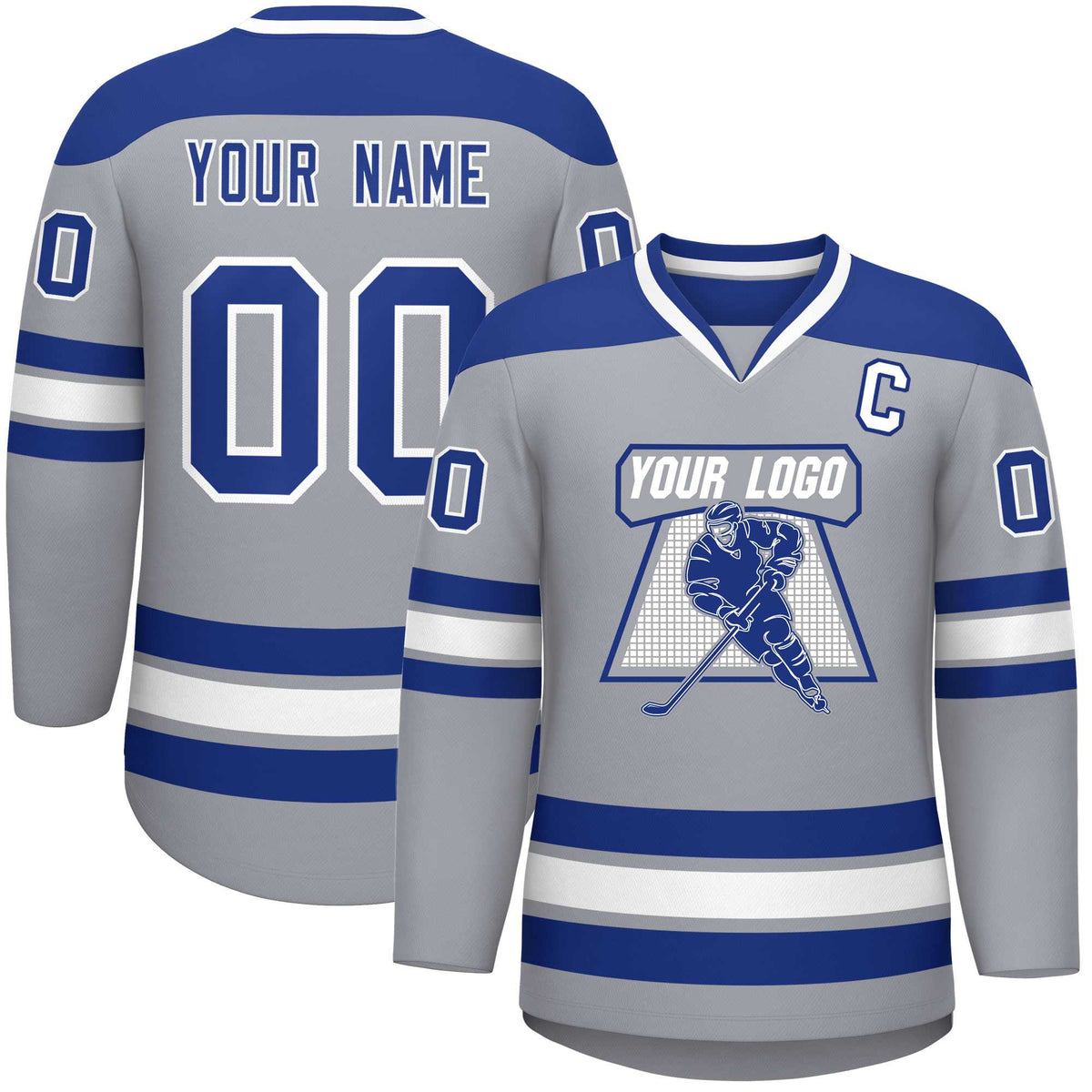 Custom Gray Royal-White Personalized Classic V-Neck Hockey Jersey | KXKSHOP
