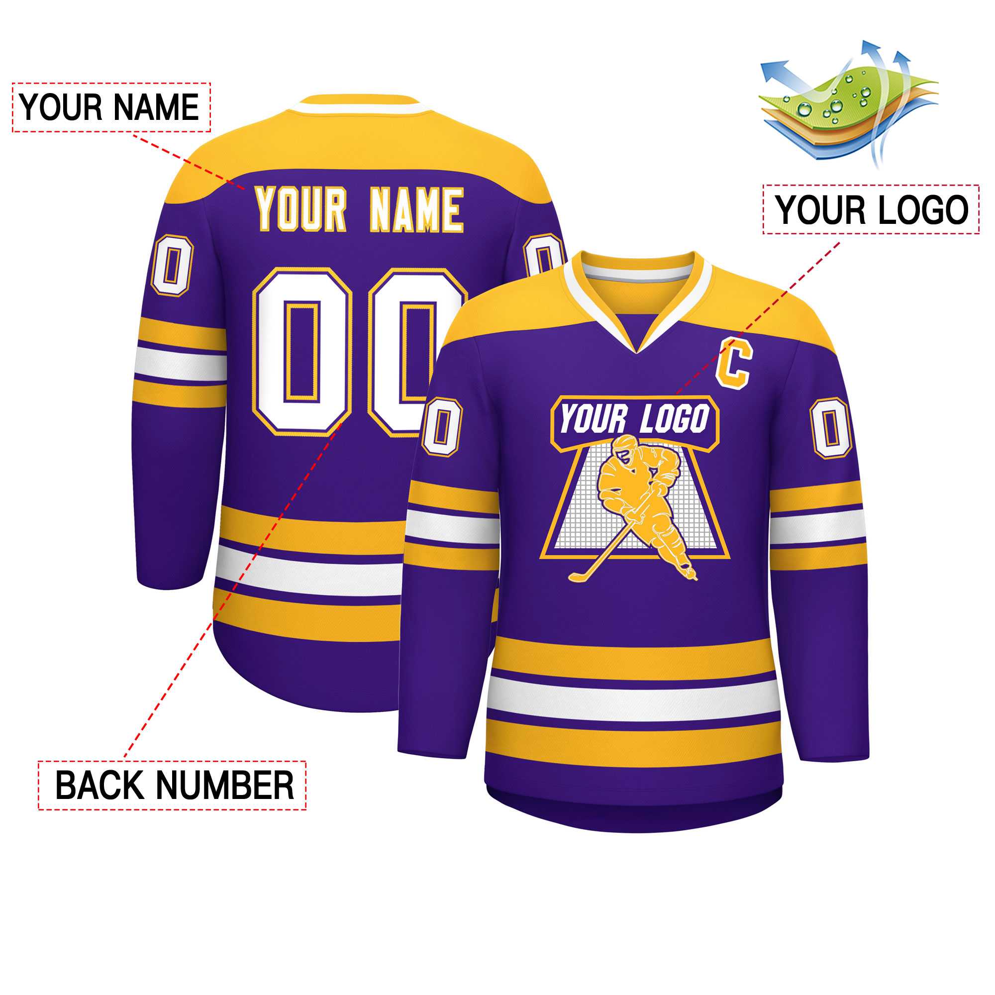 Custom Purple Gold-White Personalized Classic V-Neck Hockey Jersey | KXKSHOP