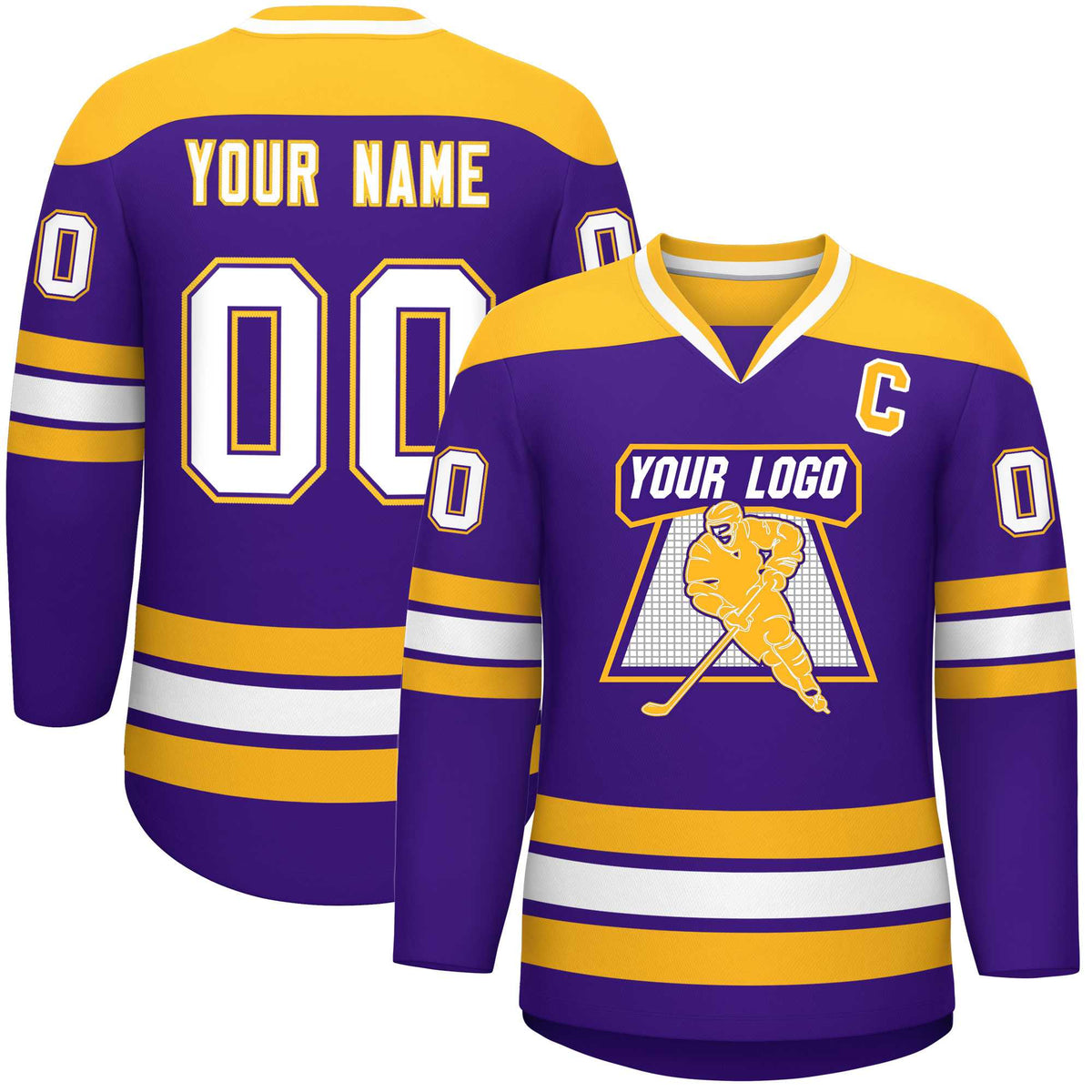 Custom Purple Gold-White Personalized Classic V-Neck Hockey Jersey | KXKSHOP