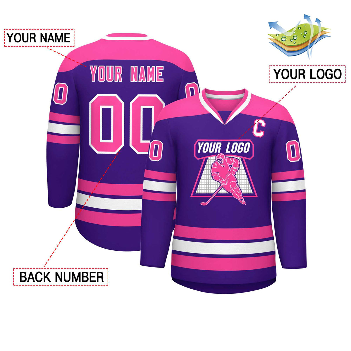 Custom Purple Pink-White Personalized Classic V-Neck Hockey Jersey | KXKSHOP