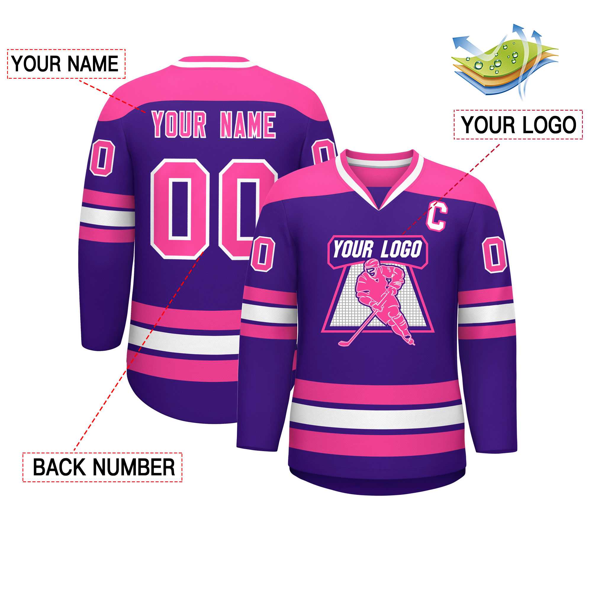 Custom Purple Pink-White Personalized Classic V-Neck Hockey Jersey | KXKSHOP