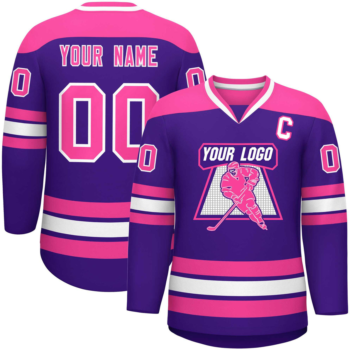 Custom Purple Pink-White Personalized Classic V-Neck Hockey Jersey | KXKSHOP