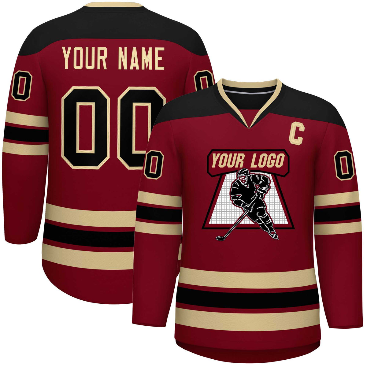 Custom Crimson Black-Black Personalized Classic V-Neck Hockey Jersey | KXKSHOP