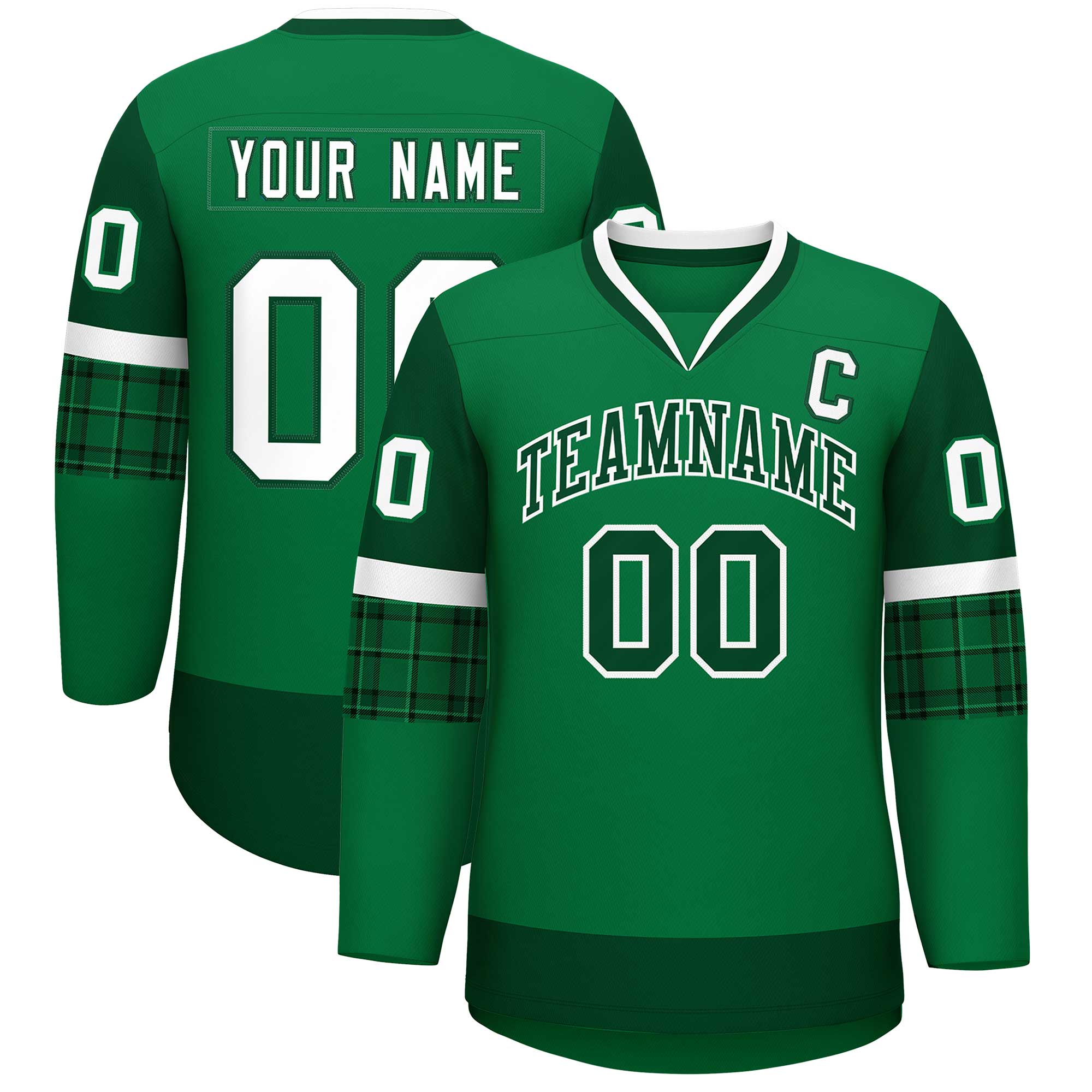 Custom Teal Green-White Personalized Raglan Sleeves V-Neck Hockey Jersey | KXKSHOP
