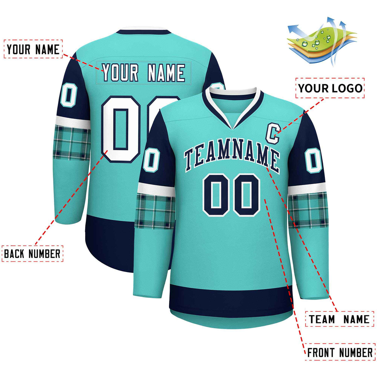 Custom Bright Green Navy-White Personalized Raglan Sleeves V-Neck Hockey Jersey | KXKSHOP