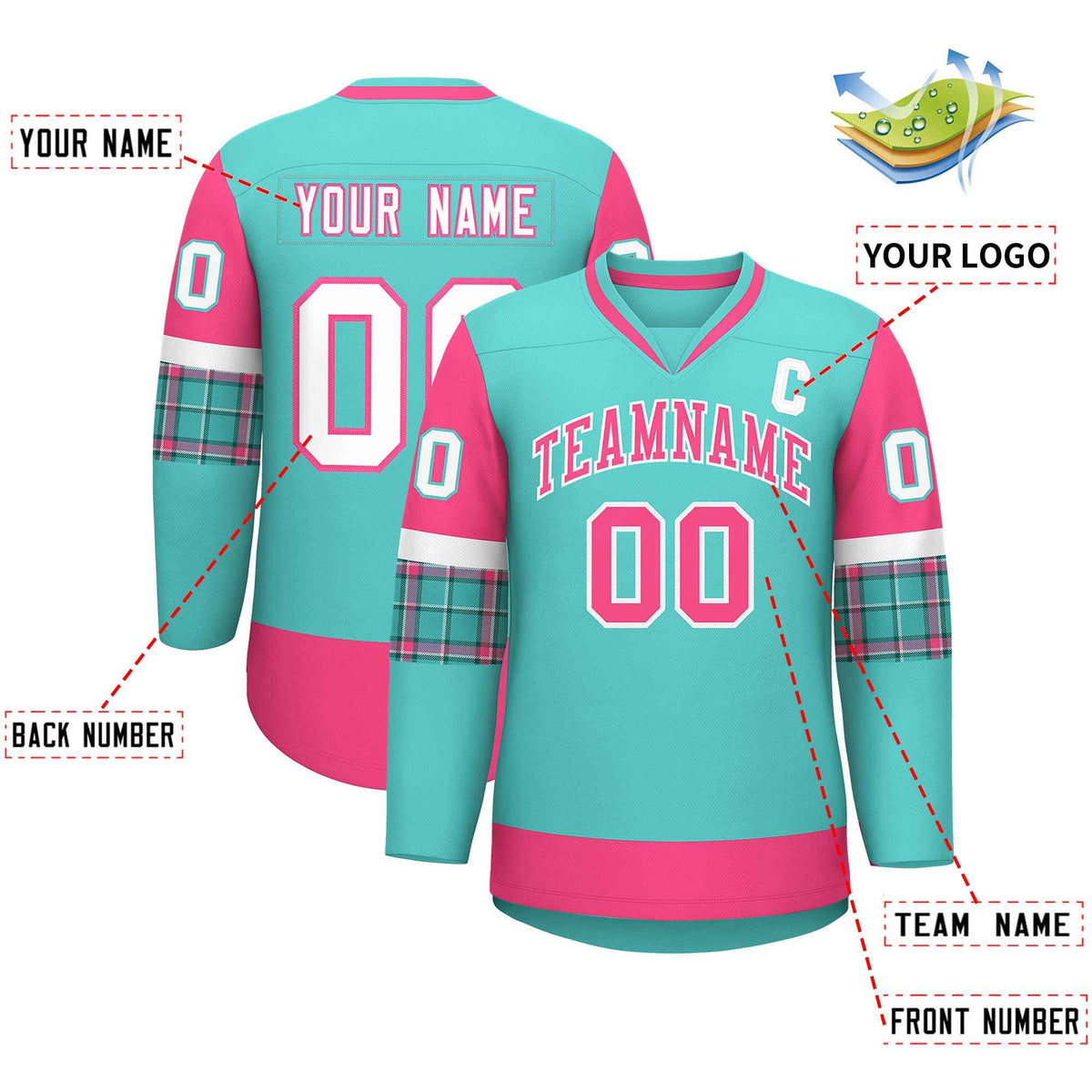 Custom Bright Green Pink-White Personalized Raglan Sleeves V-Neck Hockey Jersey | KXKSHOP