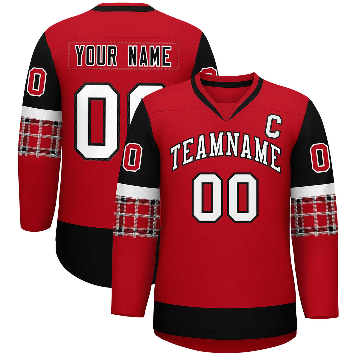 Custom Red Black-White Personalized Raglan Sleeves V-Neck Hockey Jersey | KXKSHOP