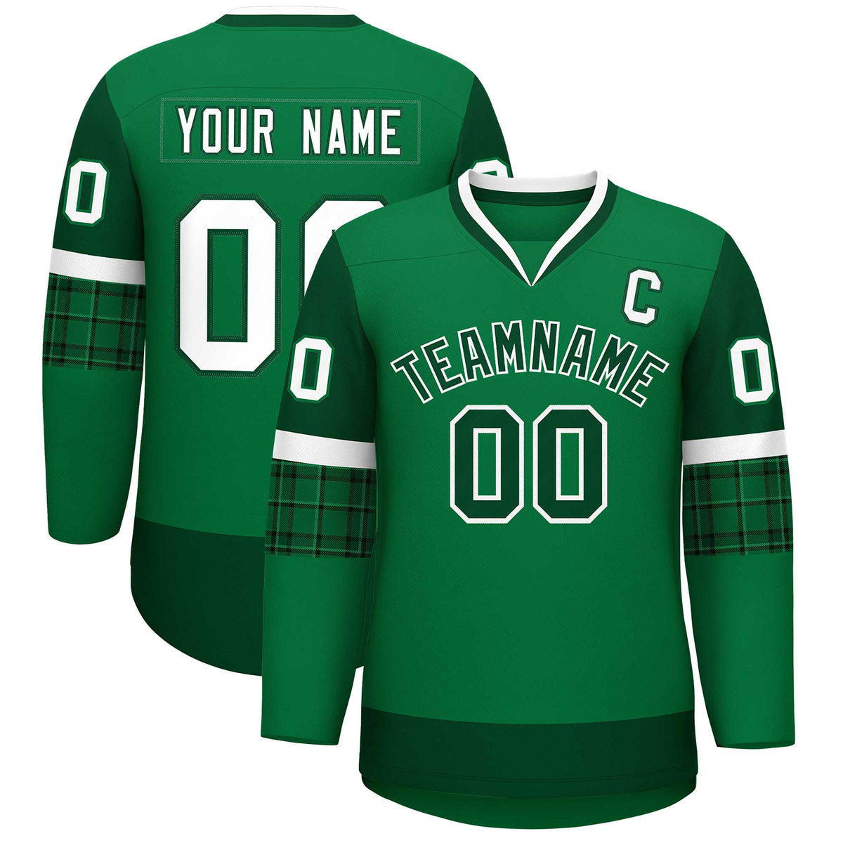Custom Teal Green-White Personalized Raglan Sleeves V-Neck Hockey Jersey | KXKSHOP