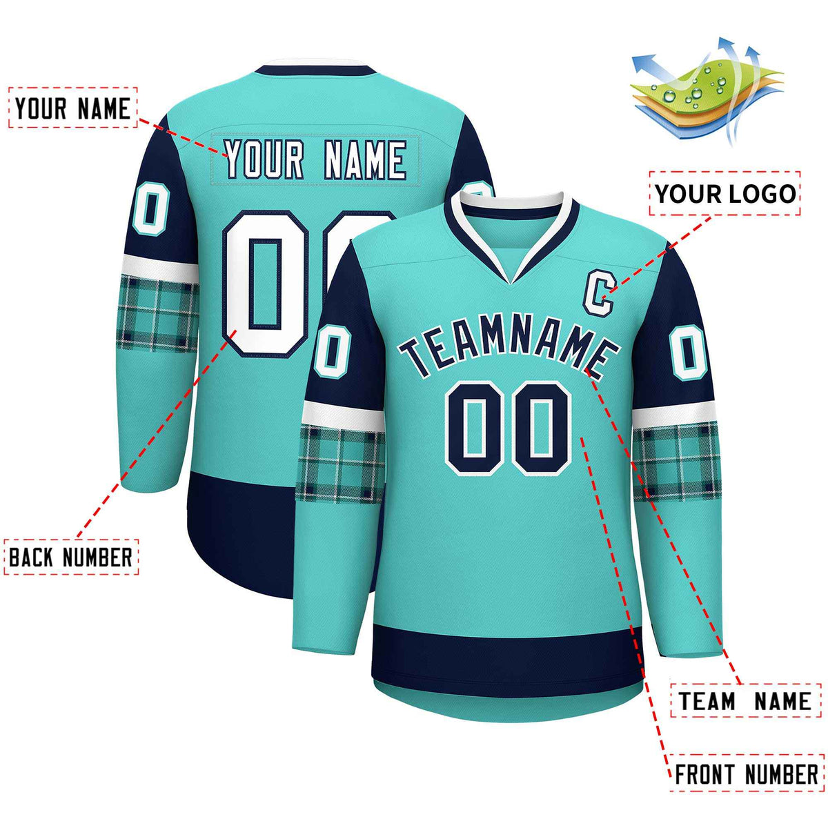 Custom Bright Green Navy-White Personalized Raglan Sleeves V-Neck Hockey Jersey | KXKSHOP