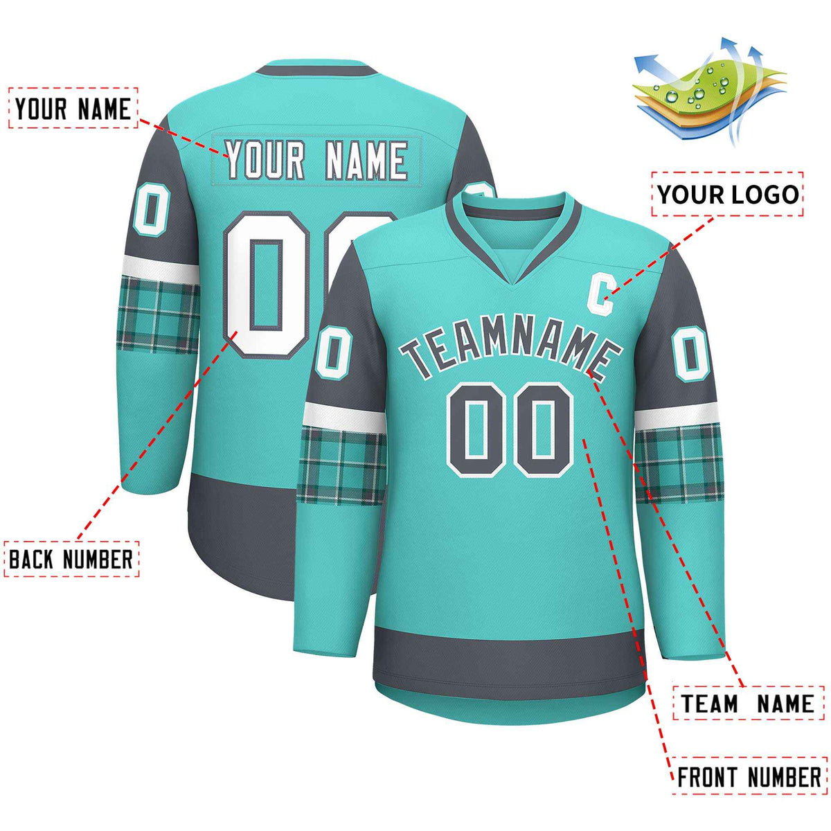Custom Bright Green Dark Gray-White Personalized Raglan Sleeves V-Neck Hockey Jersey | KXKSHOP