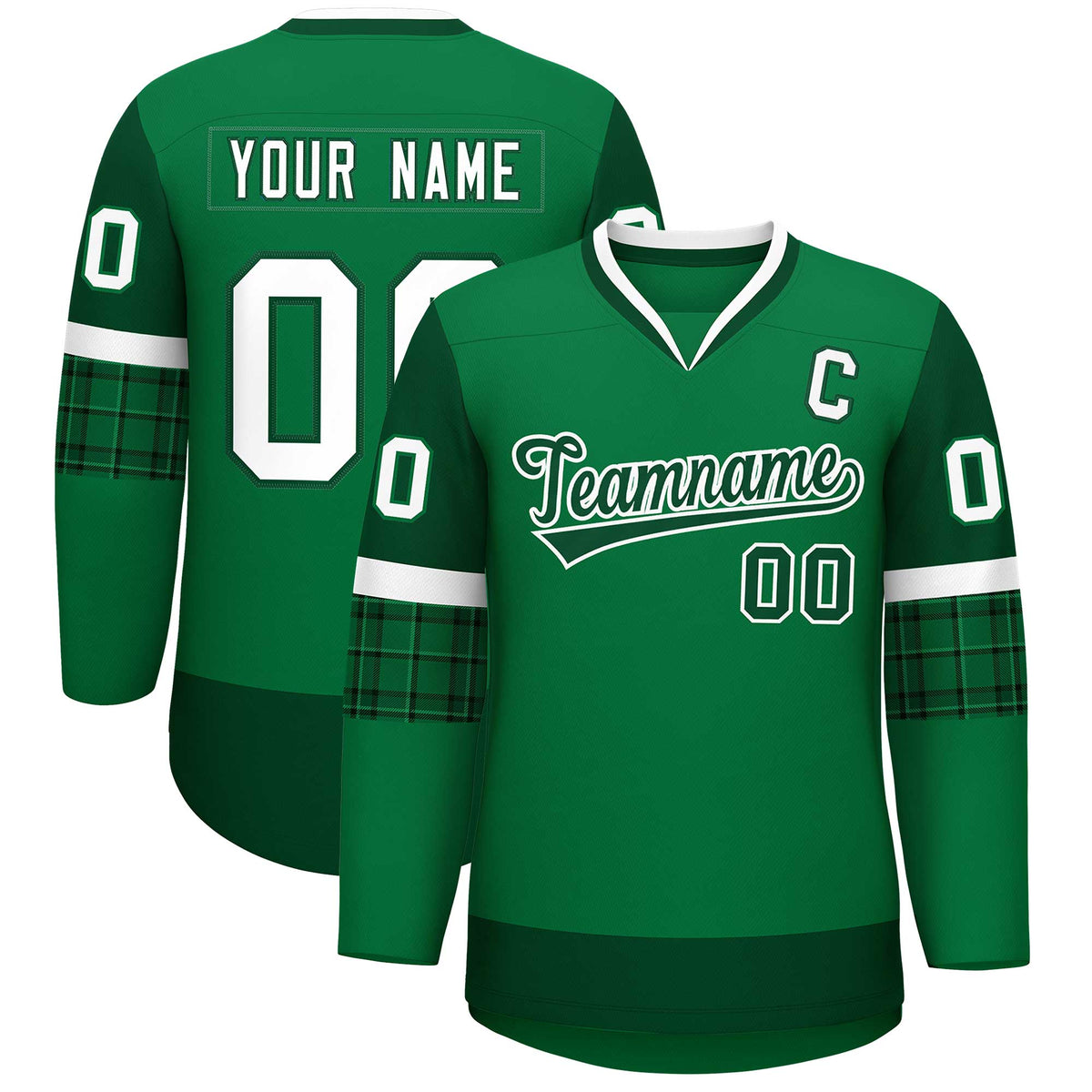 Custom Teal Green-White Personalized Raglan Sleeves V-Neck Hockey Jersey | KXKSHOP