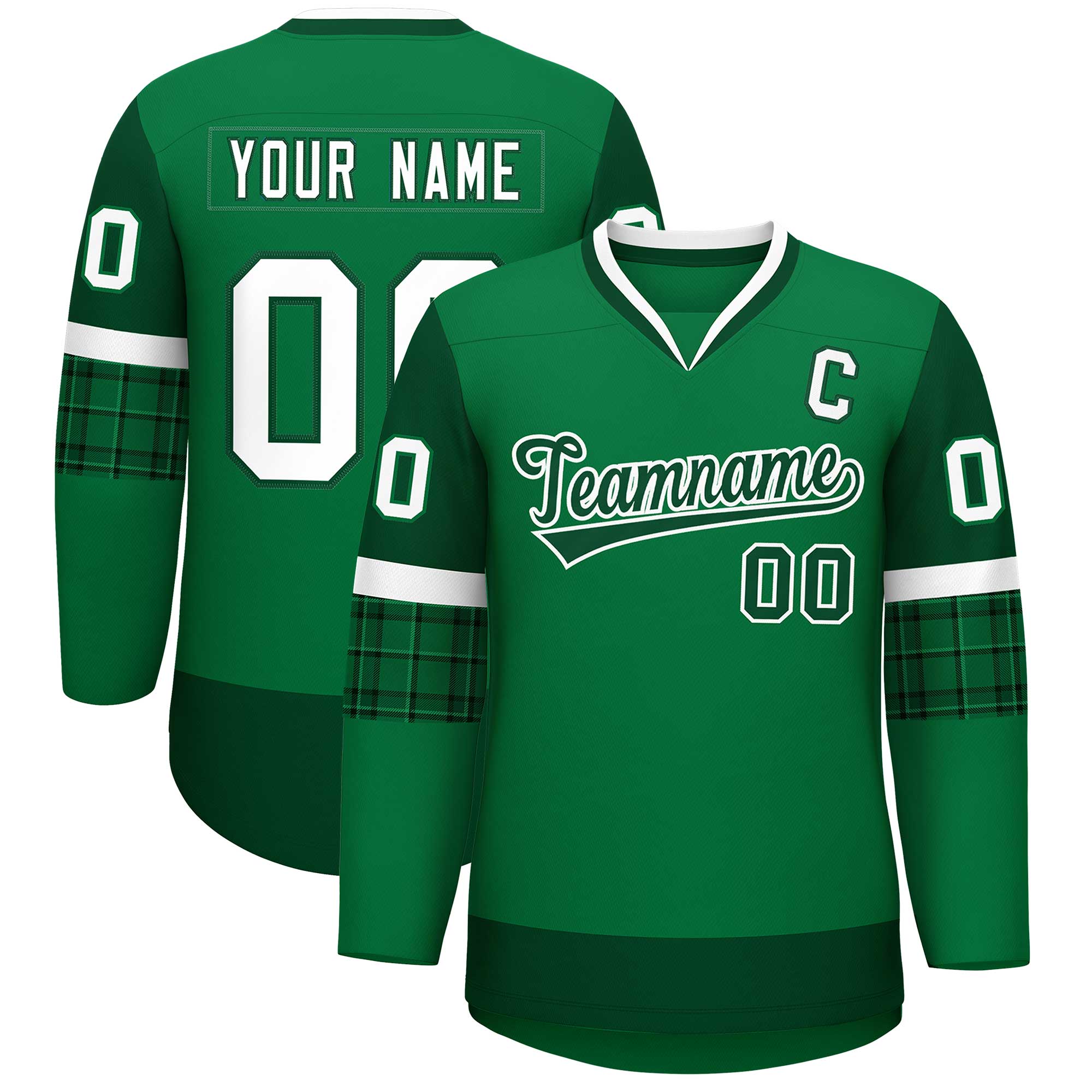 Custom Teal Green-White Personalized Raglan Sleeves V-Neck Hockey Jersey | KXKSHOP
