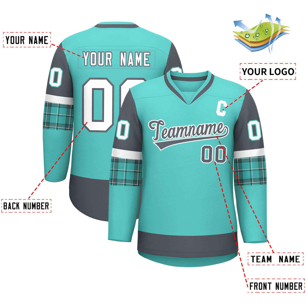 Custom Bright Green Dark Gray-White Personalized Raglan Sleeves V-Neck Hockey Jersey | KXKSHOP