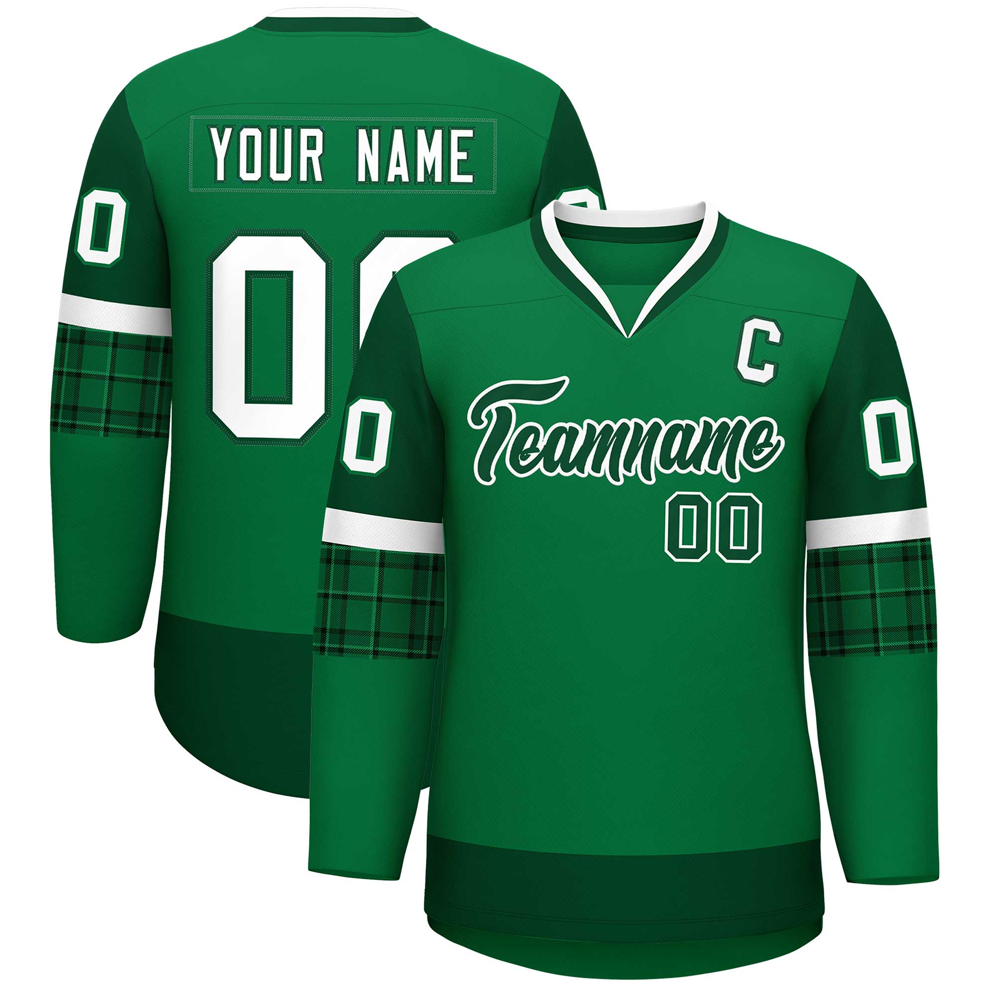 Custom Teal Green-White Personalized Raglan Sleeves V-Neck Hockey Jersey | KXKSHOP