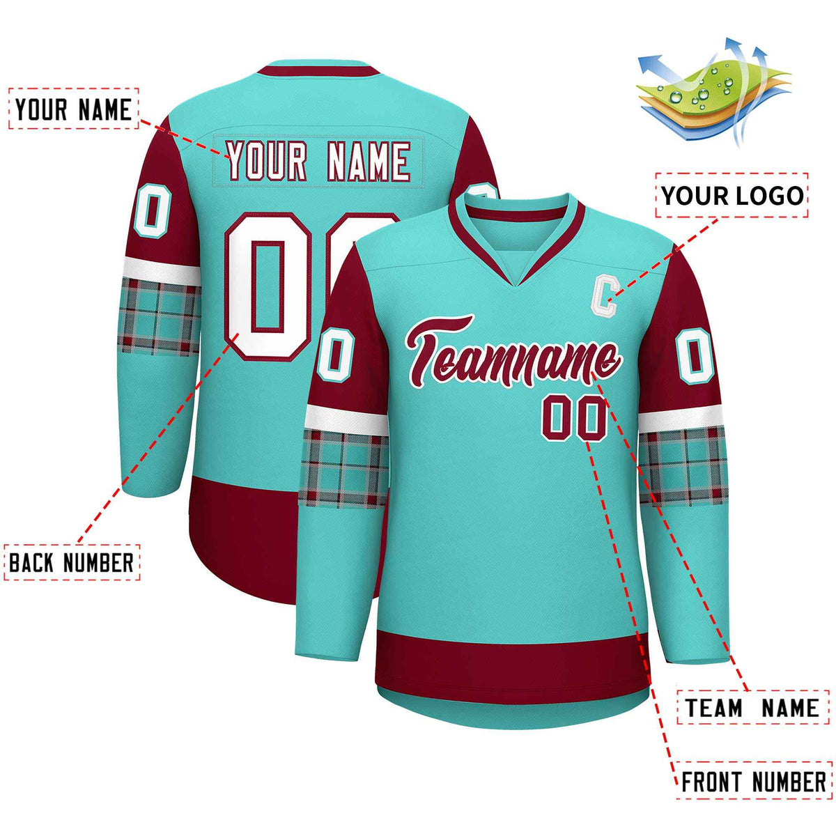 Custom Bright Green Crimson-White Personalized Raglan Sleeves V-Neck Hockey Jersey | KXKSHOP