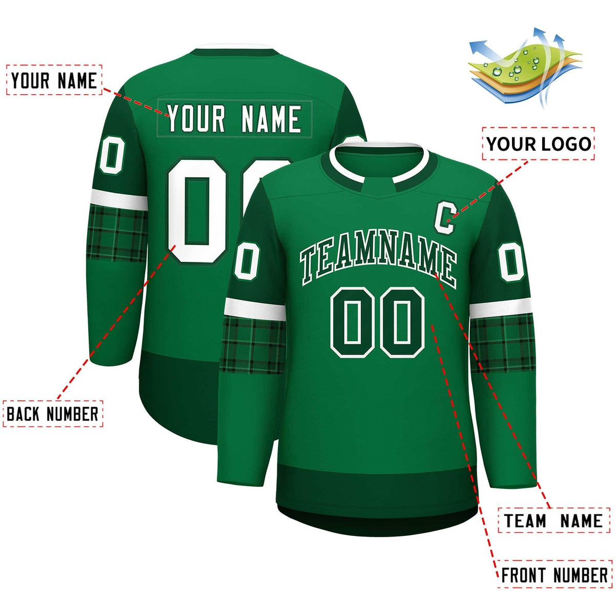 Custom Teal Green Personalized Raglan Sleeves Round-Neck Hockey Jersey | KXKSHOP