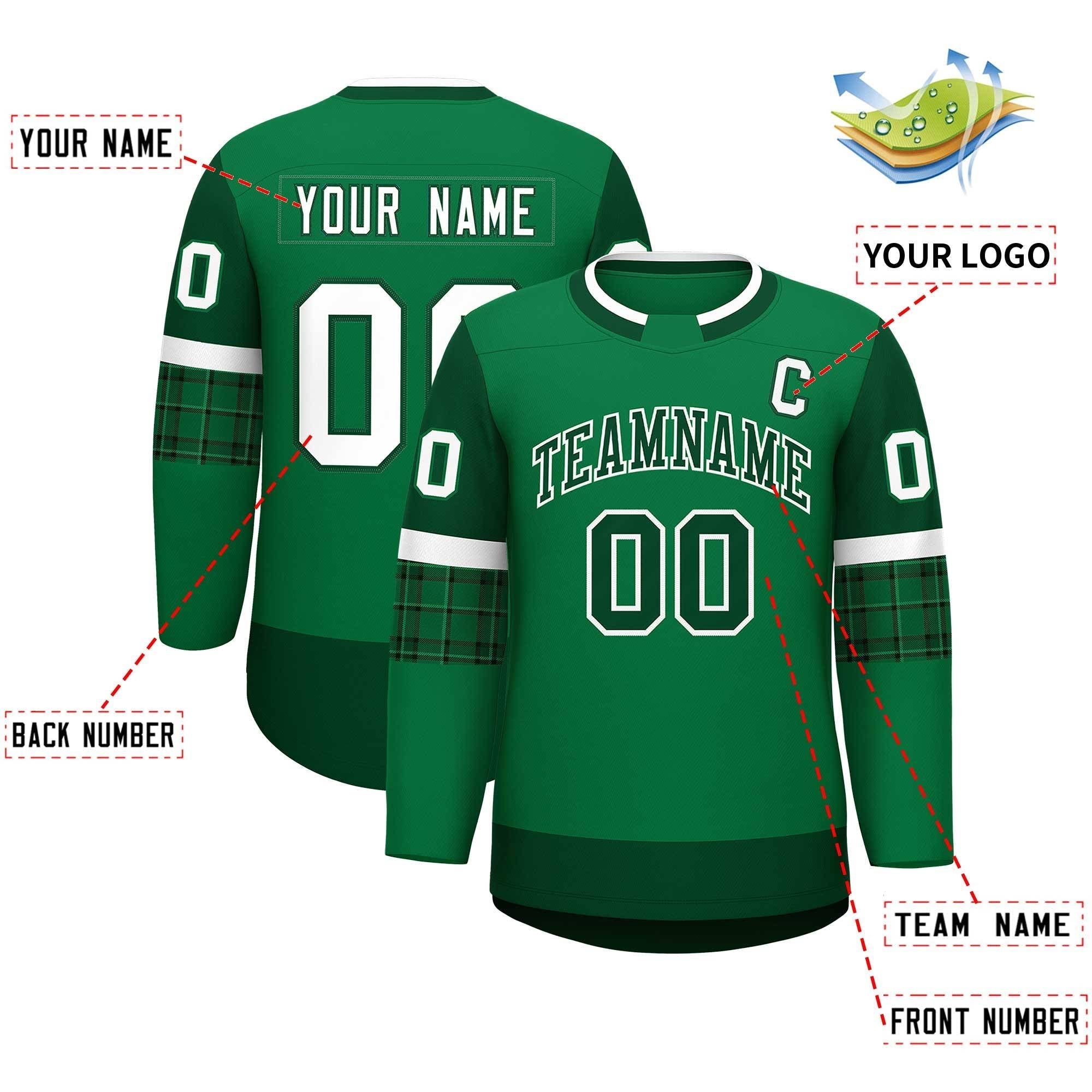 Custom Teal Green Personalized Raglan Sleeves Round-Neck Hockey Jersey | KXKSHOP