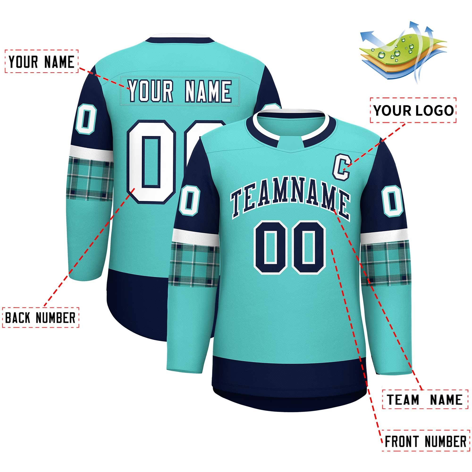 Custom Bright Green Navy Personalized Raglan Sleeves Round-Neck Hockey Jersey | KXKSHOP