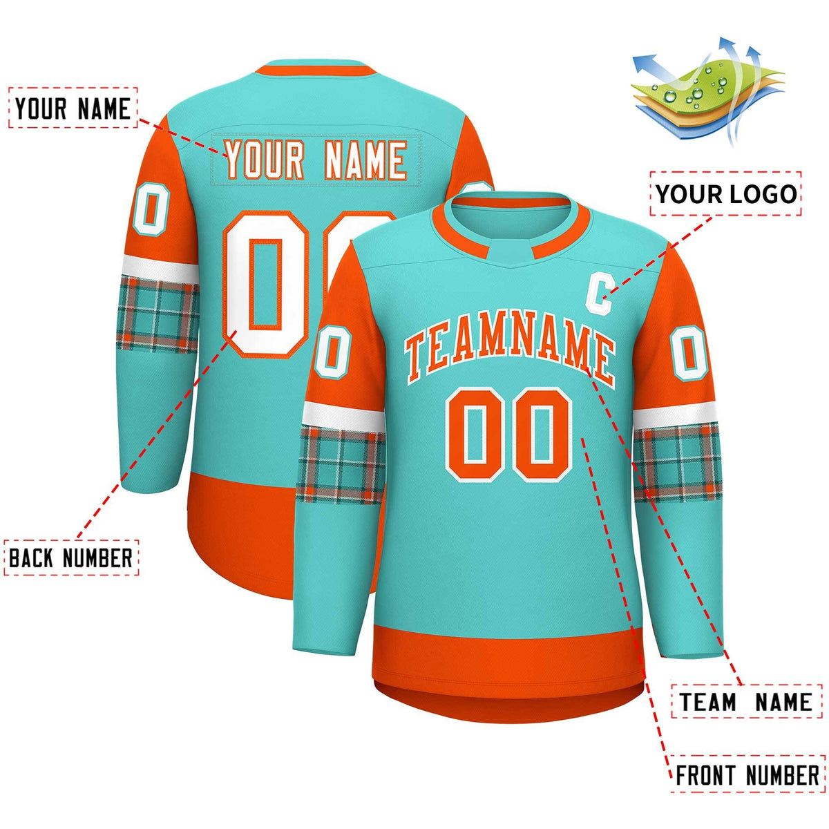 Custom Bright Green Orange Personalized Raglan Sleeves Round-Neck Hockey Jersey | KXKSHOP