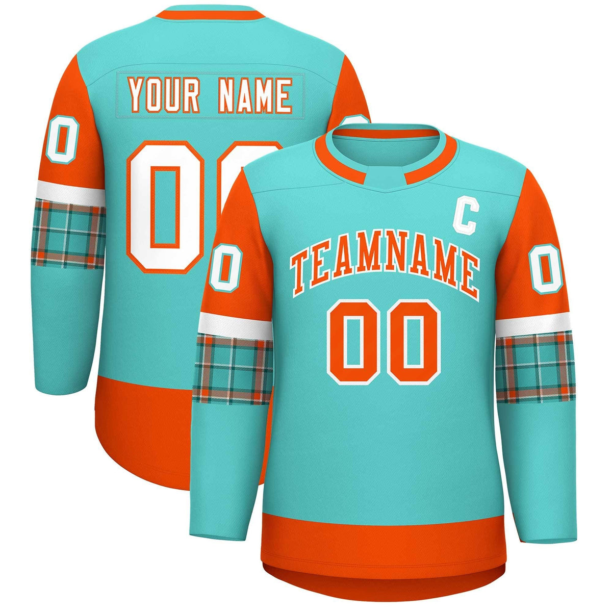 Custom Bright Green Orange Personalized Raglan Sleeves Round-Neck Hockey Jersey | KXKSHOP