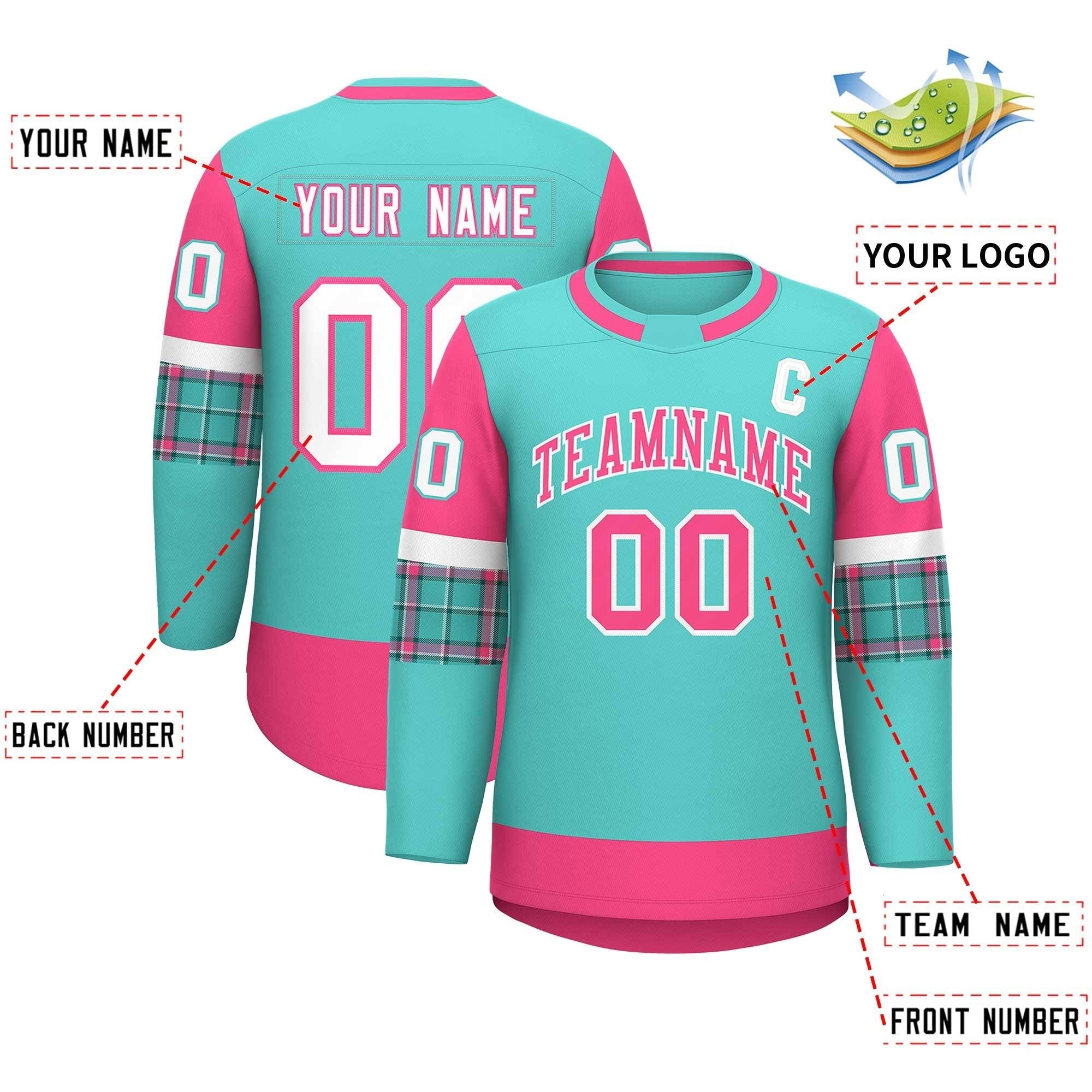 Custom Bright Green Pink Personalized Raglan Sleeves Round-Neck Hockey Jersey | KXKSHOP