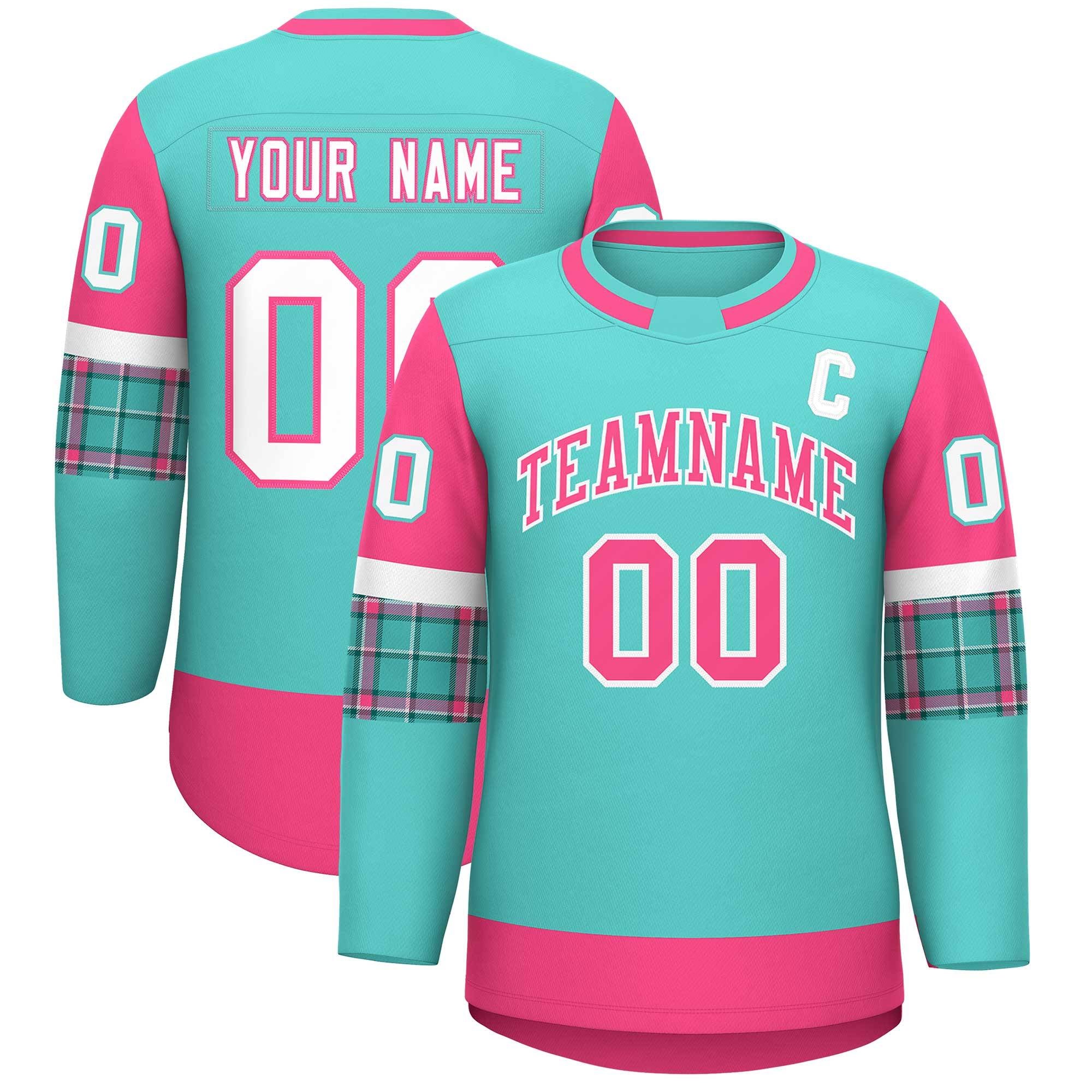 Custom Bright Green Pink Personalized Raglan Sleeves Round-Neck Hockey Jersey | KXKSHOP