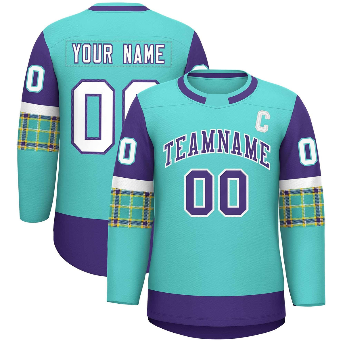 Custom Bright Green Purple Personalized Raglan Sleeves Round-Neck Hockey Jersey | KXKSHOP