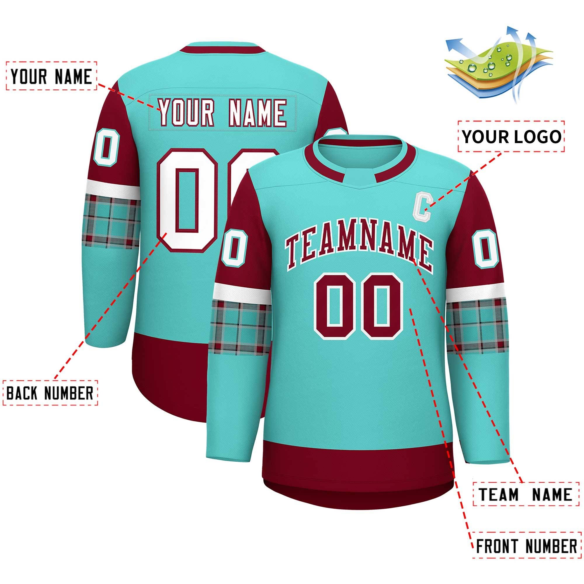 Custom Bright Green Crimson Personalized Raglan Sleeves Round-Neck Hockey Jersey | KXKSHOP