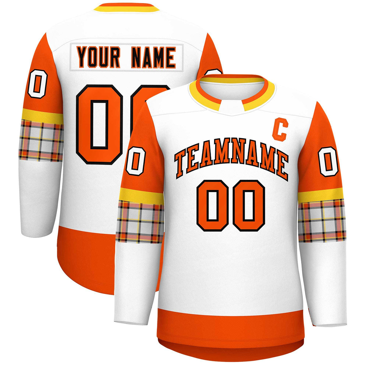 Custom White Orange Personalized Raglan Sleeves Round-Neck Hockey Jersey | KXKSHOP