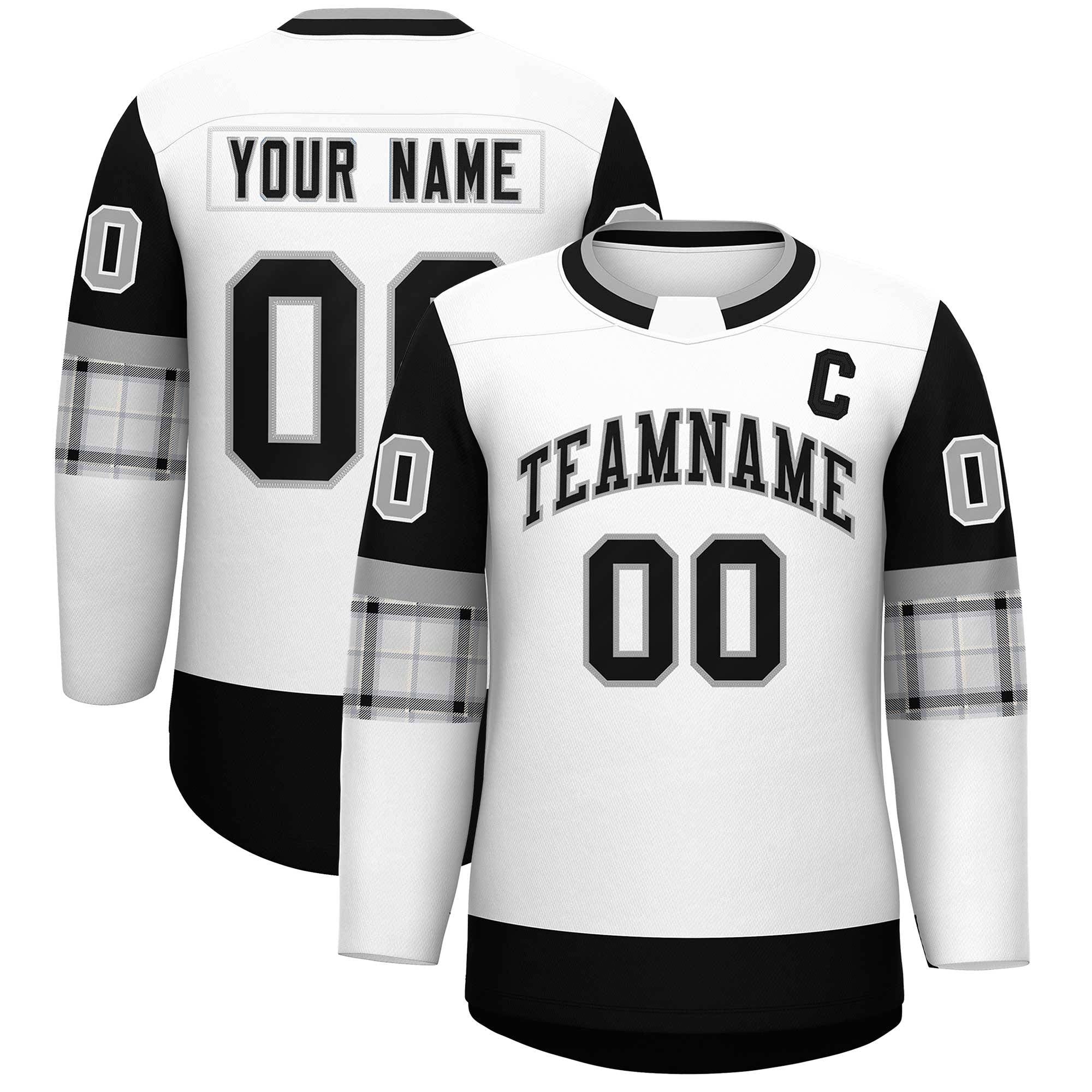 Custom White Black Personalized Raglan Sleeves Round-Neck Hockey Jersey | KXKSHOP