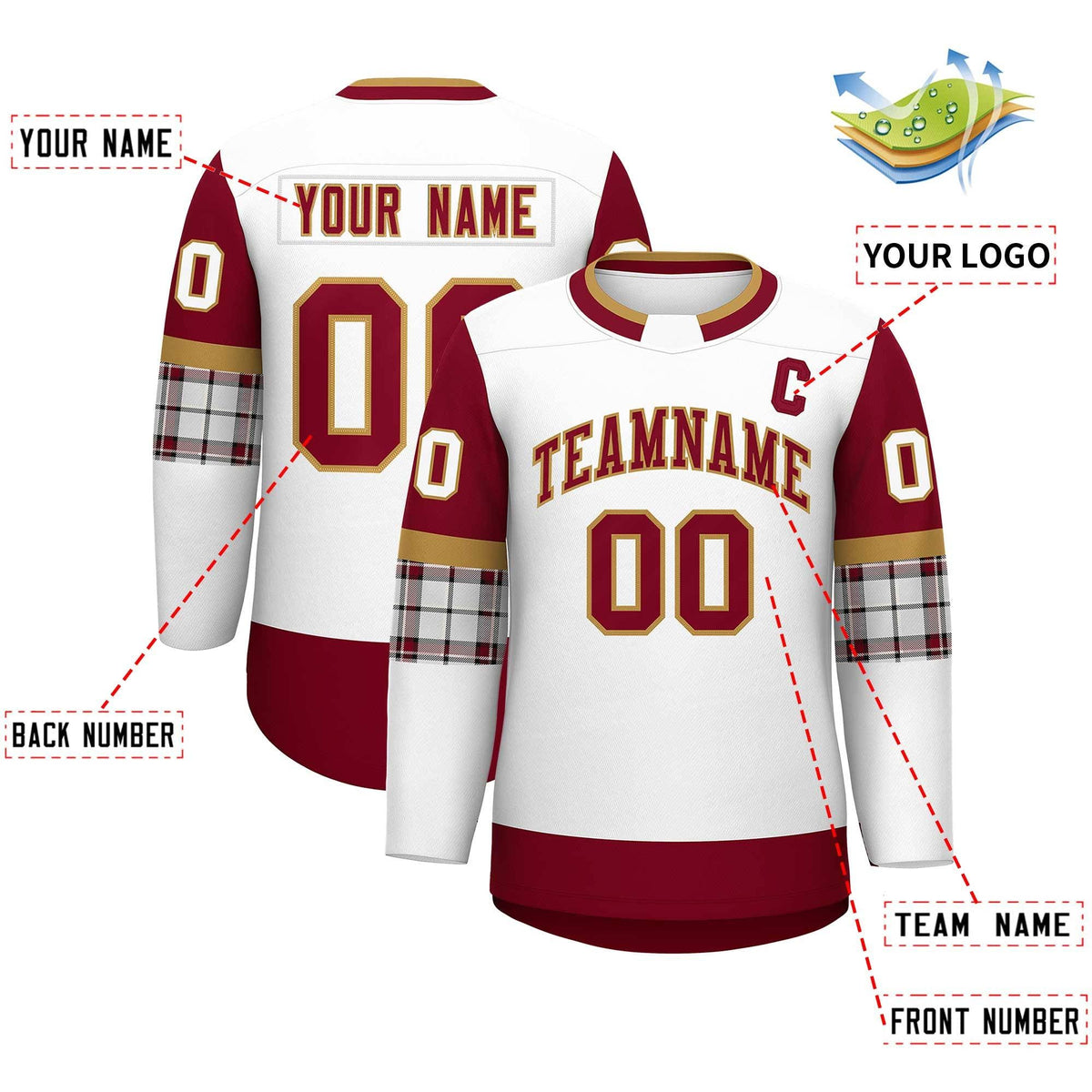 Custom White Crimson Personalized Raglan Sleeves Round-Neck Hockey Jersey | KXKSHOP