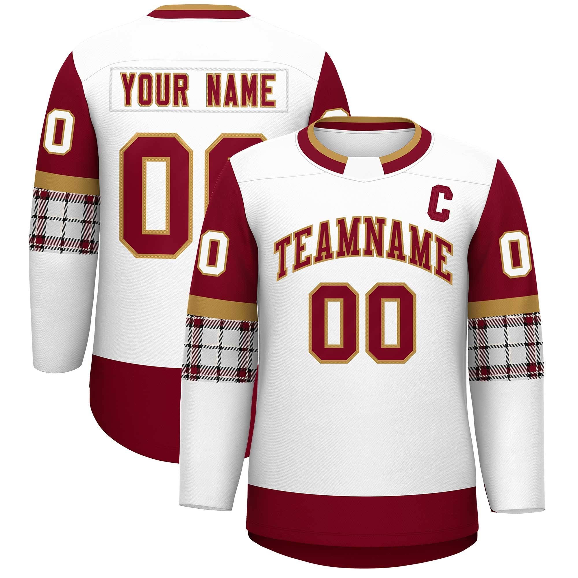 Custom White Crimson Personalized Raglan Sleeves Round-Neck Hockey Jersey | KXKSHOP