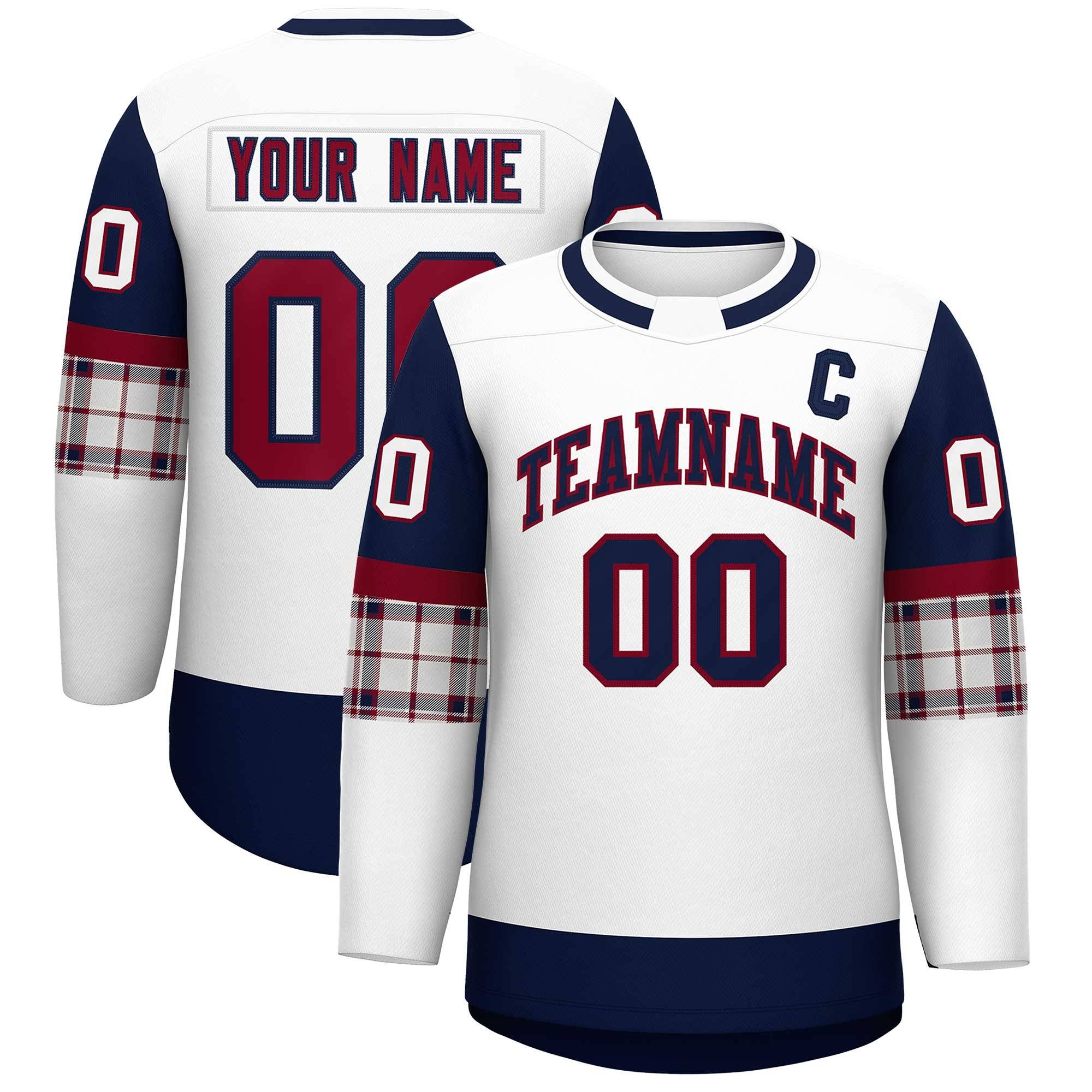 Custom White Navy Personalized Raglan Sleeves Round-Neck Hockey Jersey | KXKSHOP