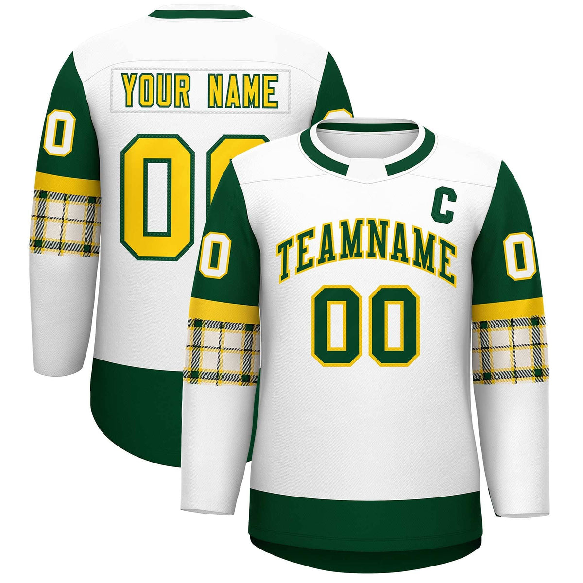 Custom White Green Personalized Raglan Sleeves Round-Neck Hockey Jersey | KXKSHOP