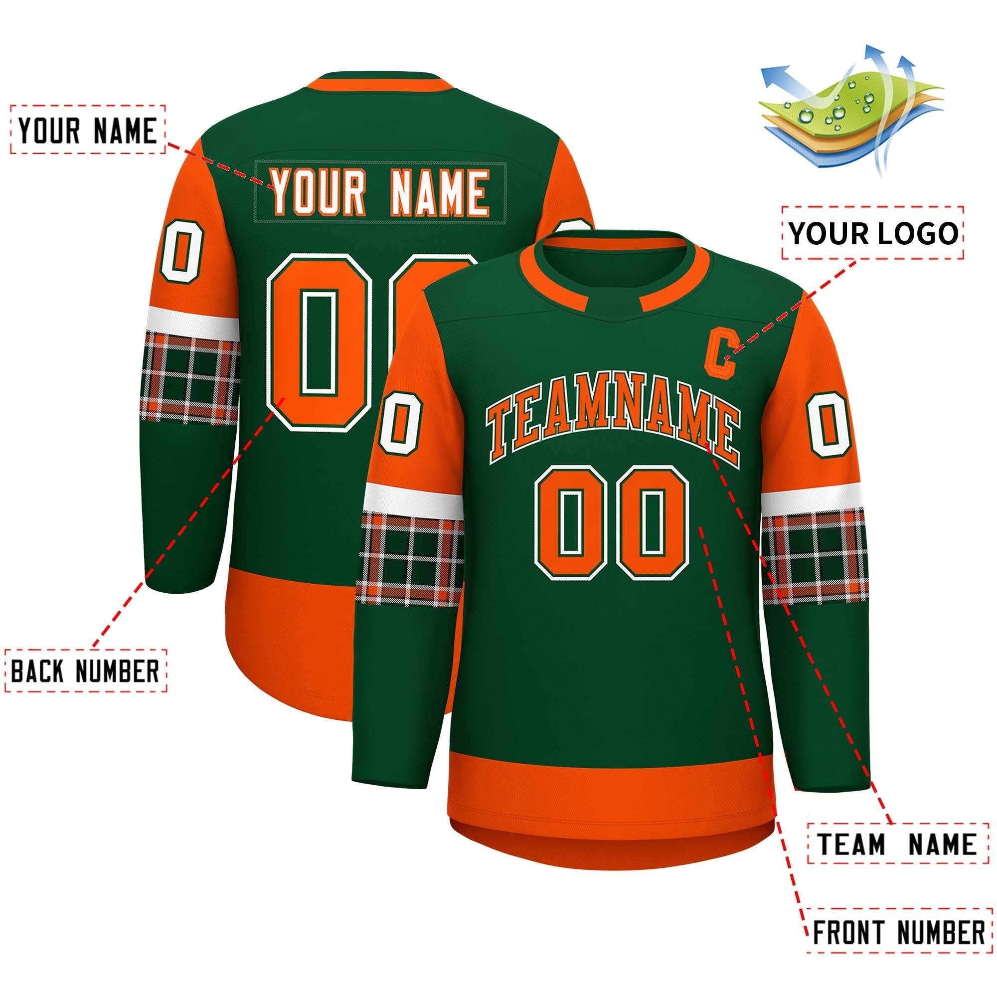 Custom Green Orange Personalized Raglan Sleeves Round-Neck Hockey Jersey | KXKSHOP