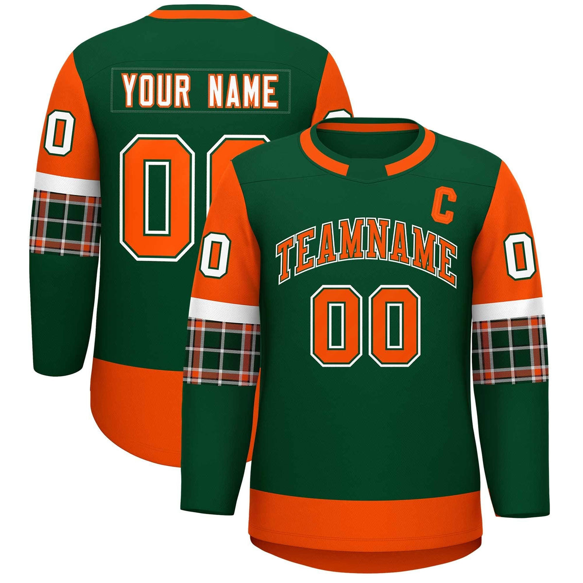 Custom Green Orange Personalized Raglan Sleeves Round-Neck Hockey Jersey | KXKSHOP