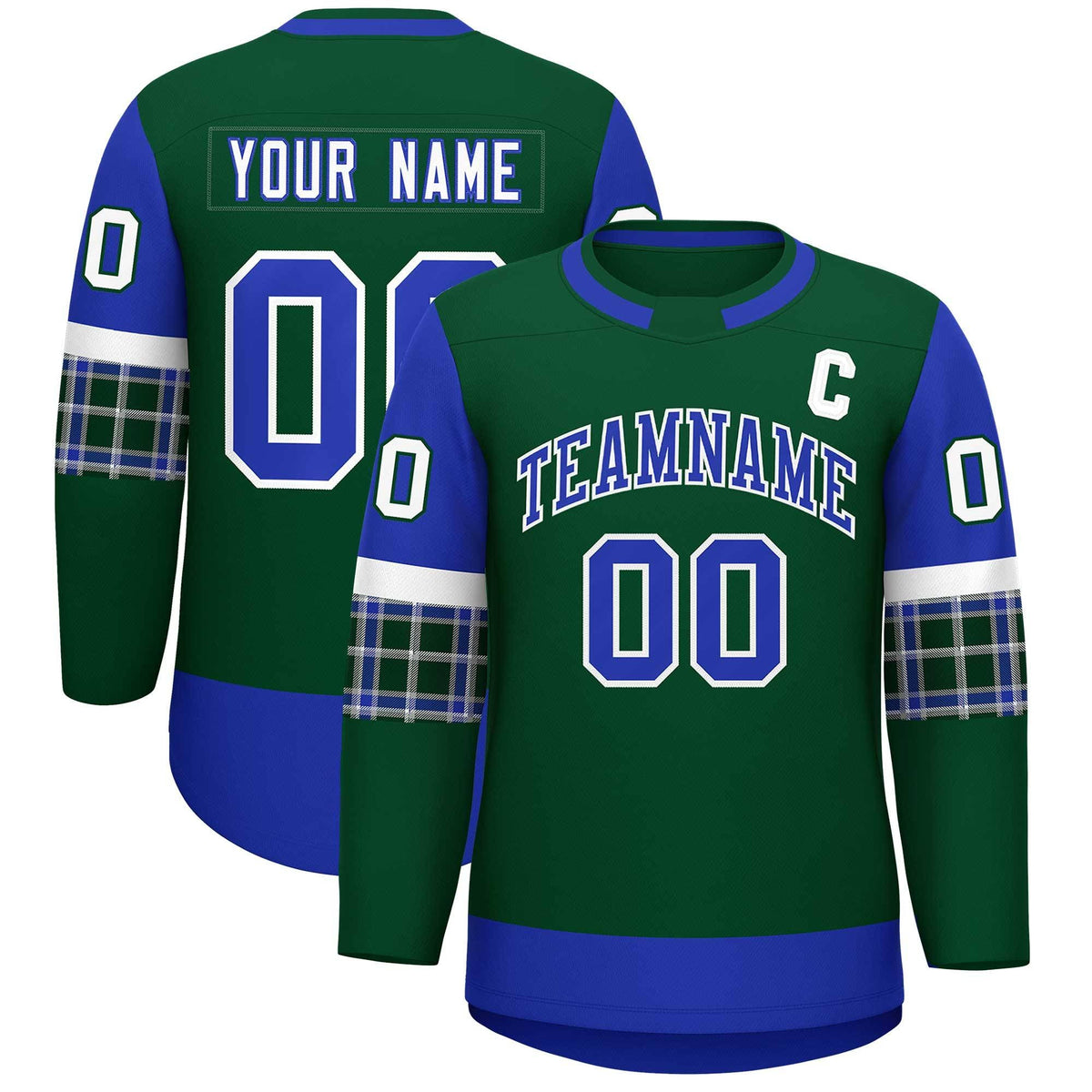 Custom Green Royal Personalized Raglan Sleeves Round-Neck Hockey Jersey | KXKSHOP