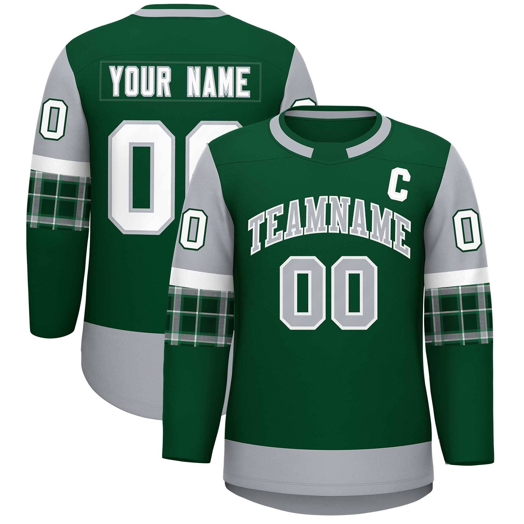 Custom Green Gray Personalized Raglan Sleeves Round-Neck Hockey Jersey | KXKSHOP