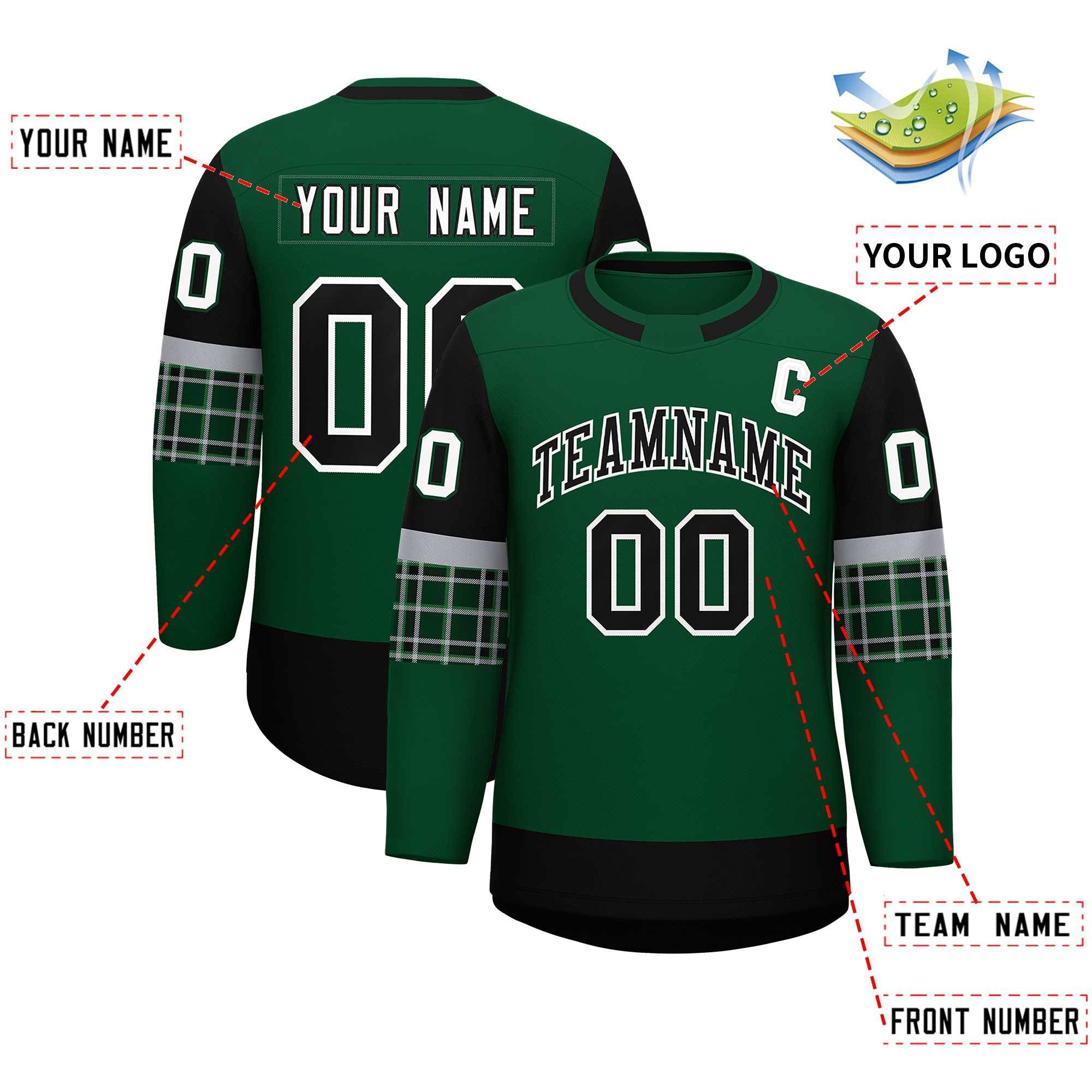 Custom Green Black Personalized Raglan Sleeves Round-Neck Hockey Jersey | KXKSHOP