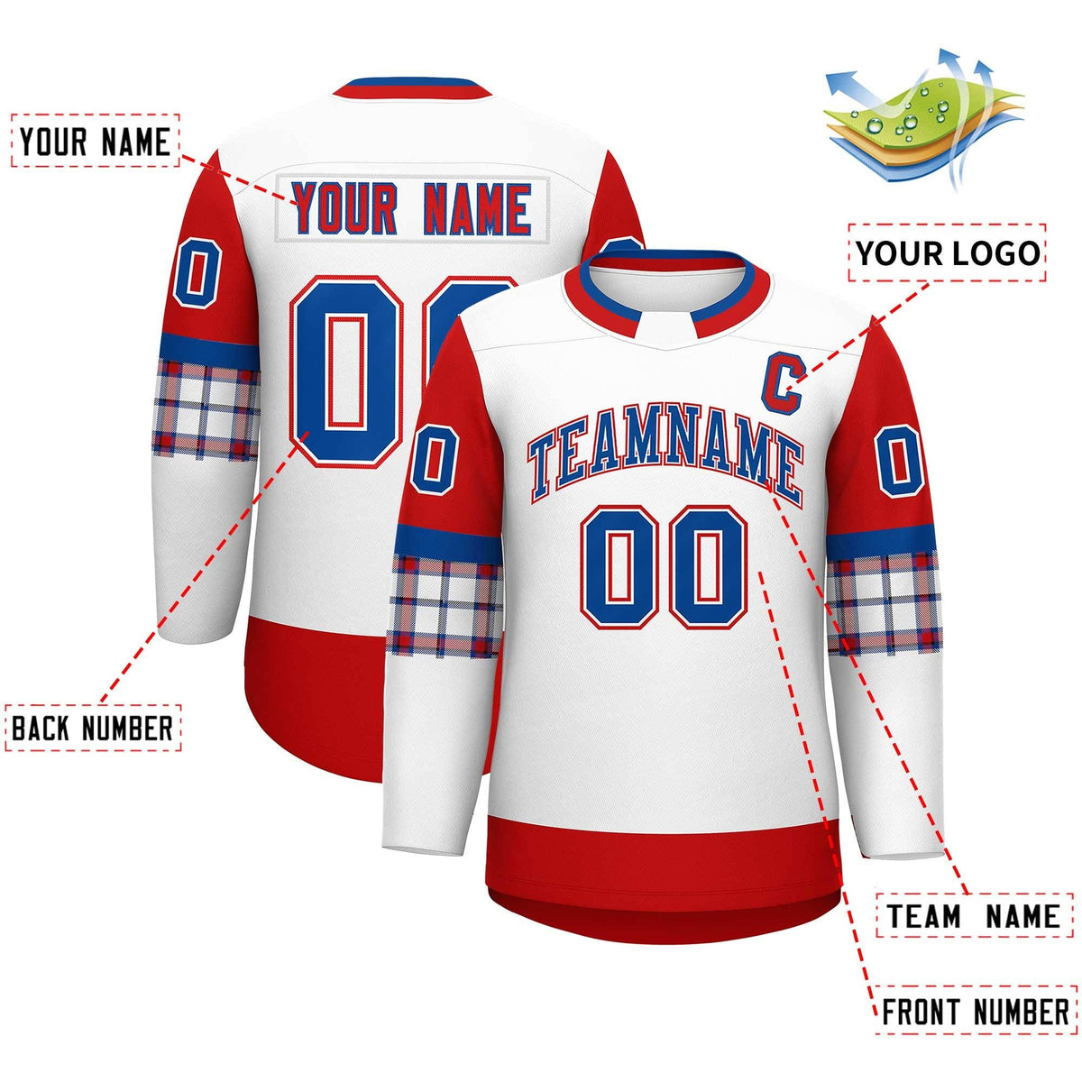 Custom White Red Personalized Raglan Sleeves Round-Neck Hockey Jersey | KXKSHOP