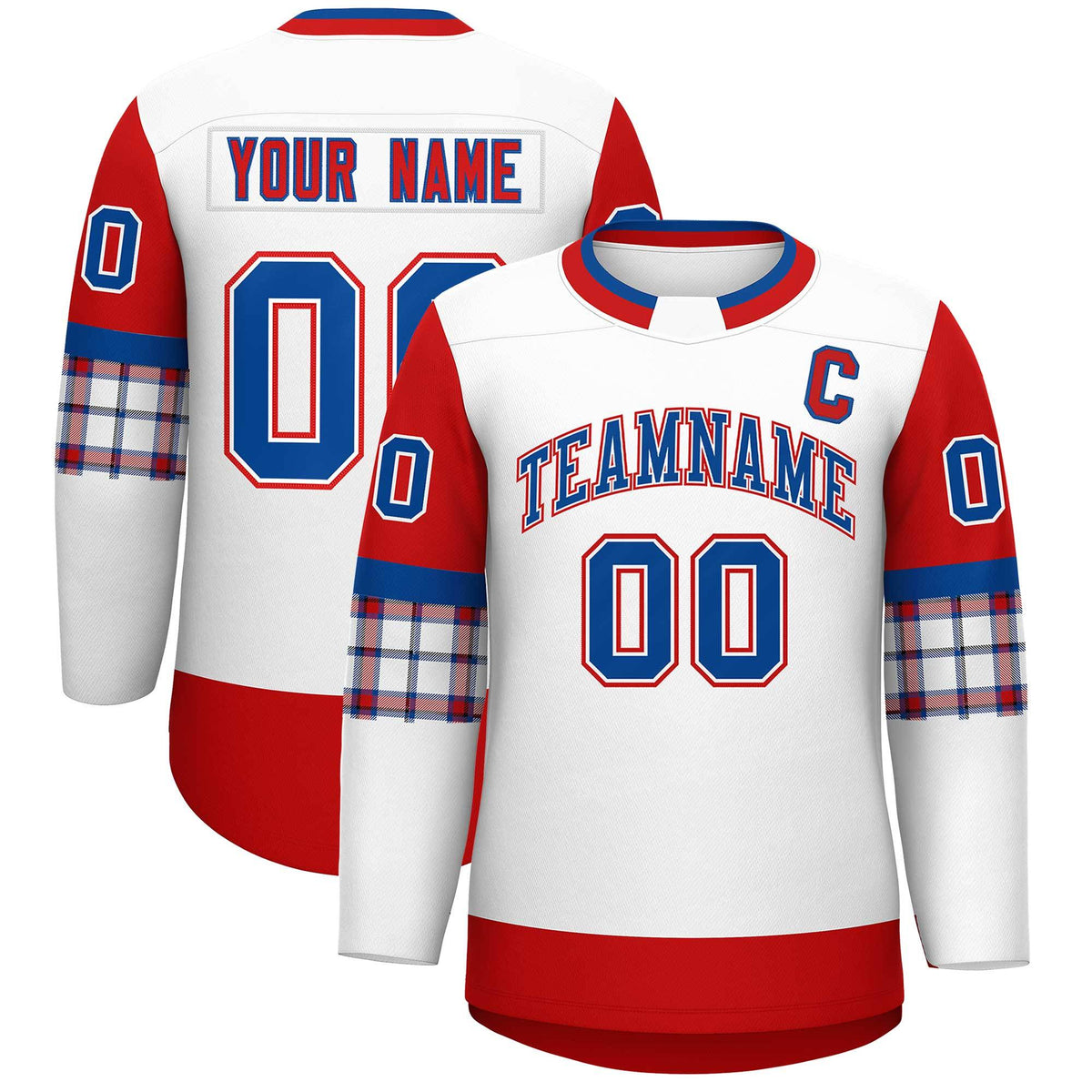 Custom White Red Personalized Raglan Sleeves Round-Neck Hockey Jersey | KXKSHOP
