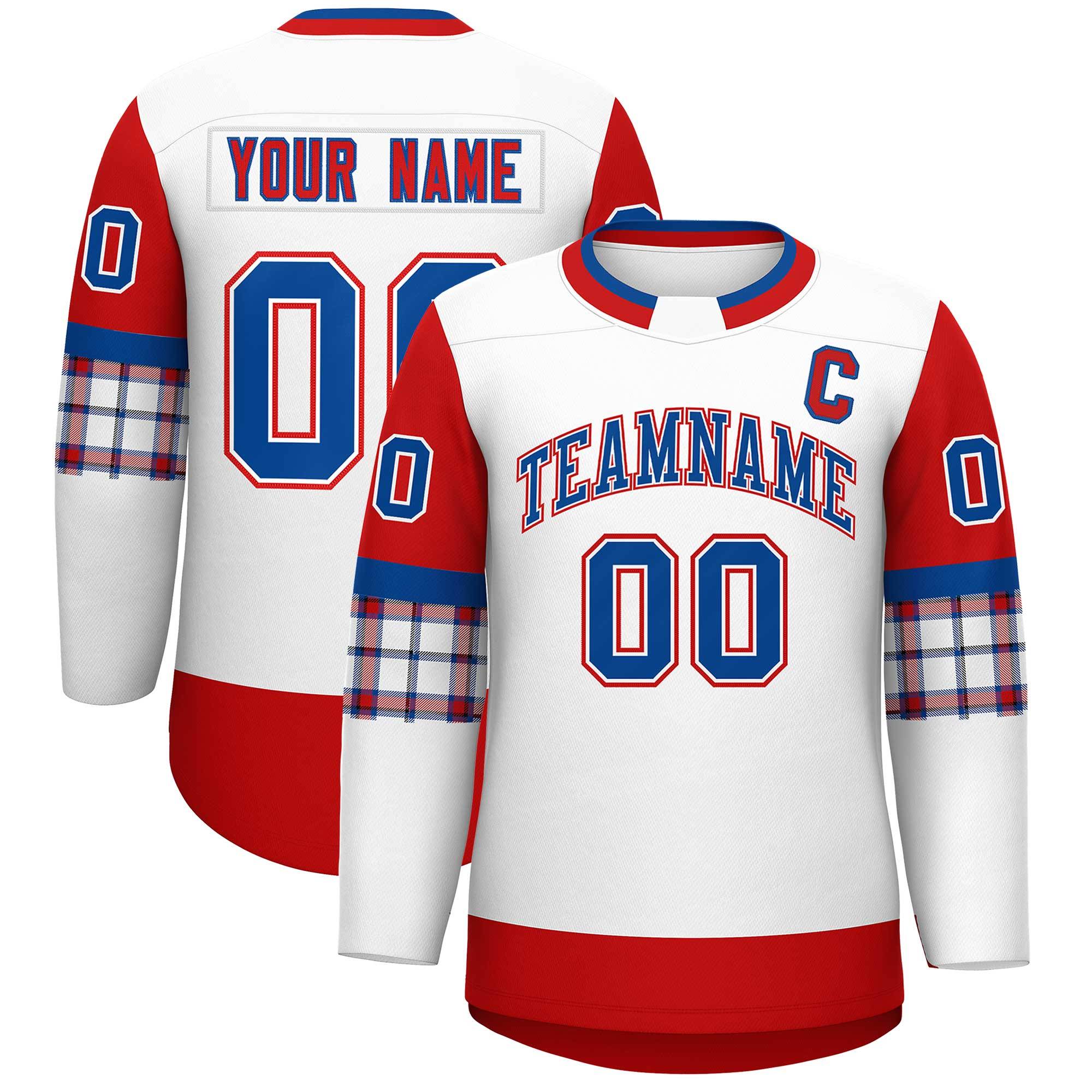 Custom White Red Personalized Raglan Sleeves Round-Neck Hockey Jersey | KXKSHOP