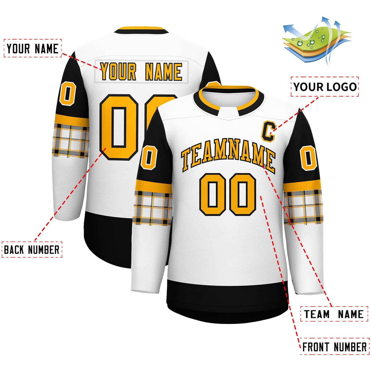 Custom White Black Personalized Raglan Sleeves Round-Neck Hockey Jersey | KXKSHOP