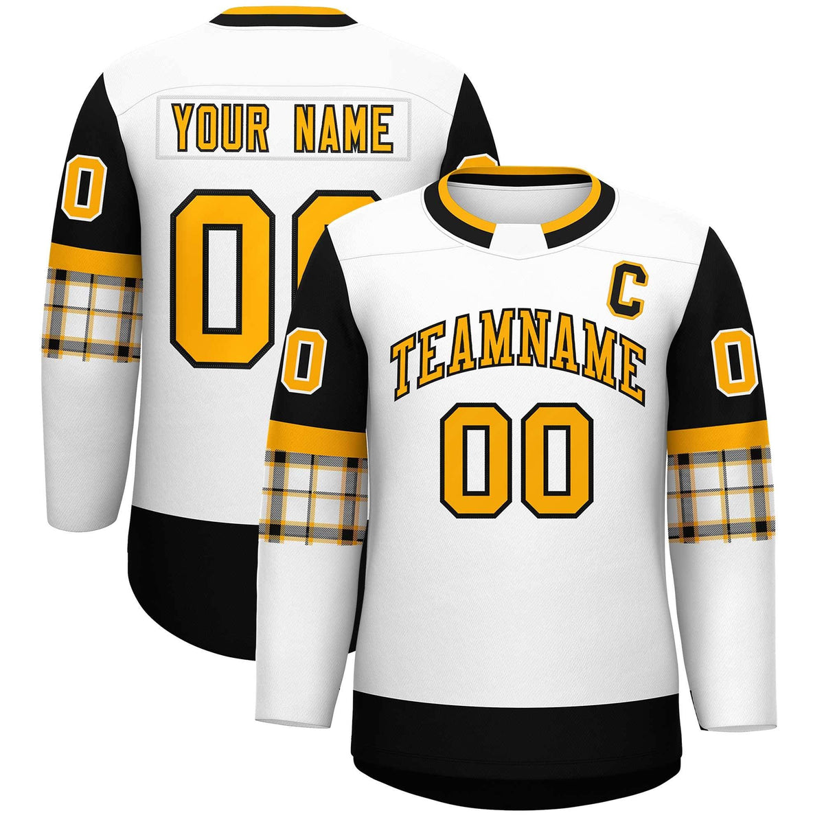Custom White Black Personalized Raglan Sleeves Round-Neck Hockey Jersey | KXKSHOP