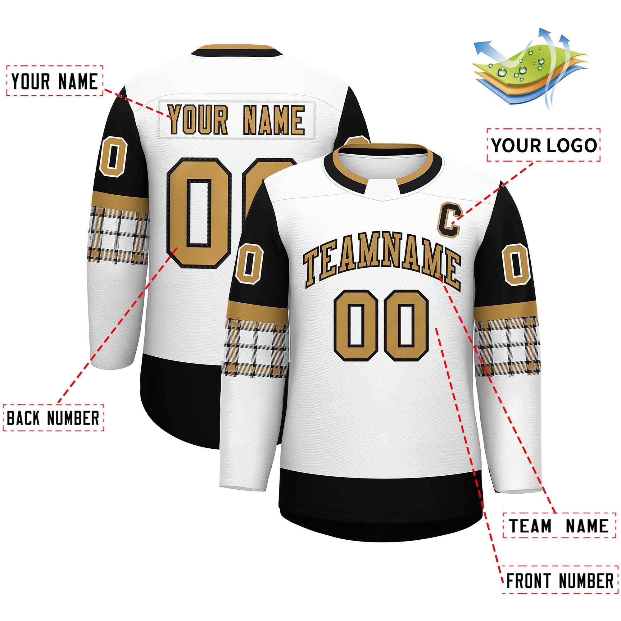 Custom White Black Personalized Raglan Sleeves Round-Neck Hockey Jersey | KXKSHOP
