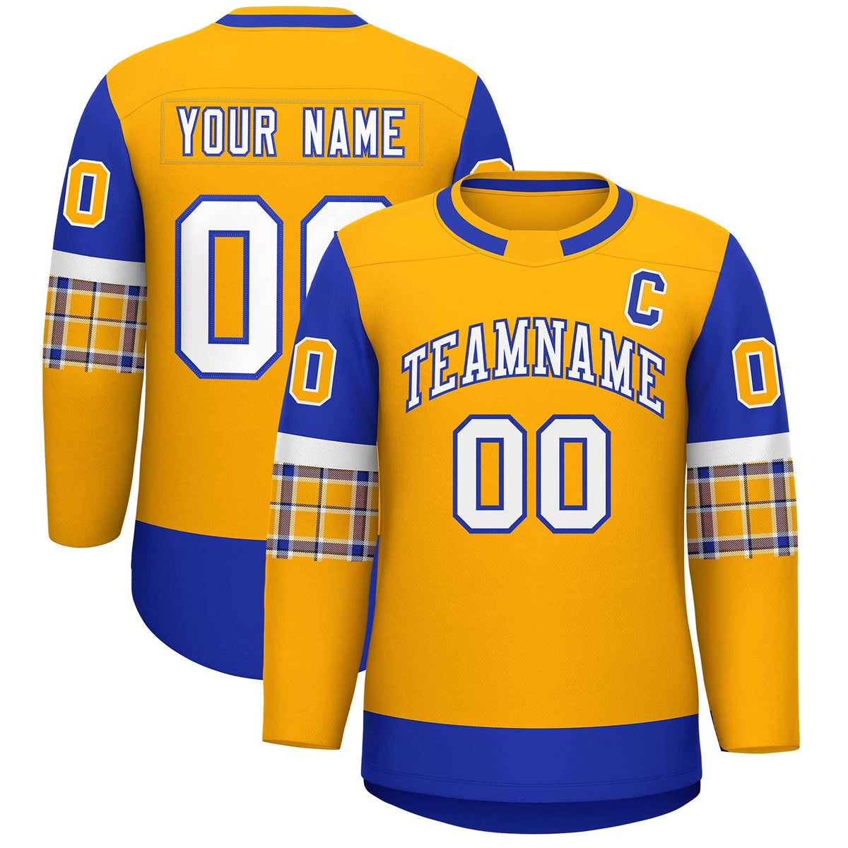 Custom Yellow Royal Personalized Raglan Sleeves Round-Neck Hockey Jersey | KXKSHOP