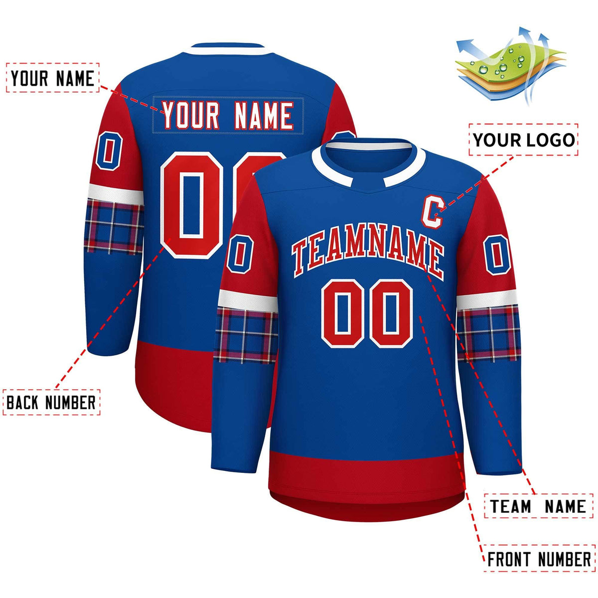 Custom Royal Red Personalized Raglan Sleeves Round-Neck Hockey Jersey | KXKSHOP