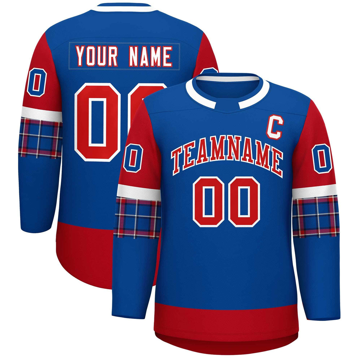 Custom Royal Red Personalized Raglan Sleeves Round-Neck Hockey Jersey | KXKSHOP