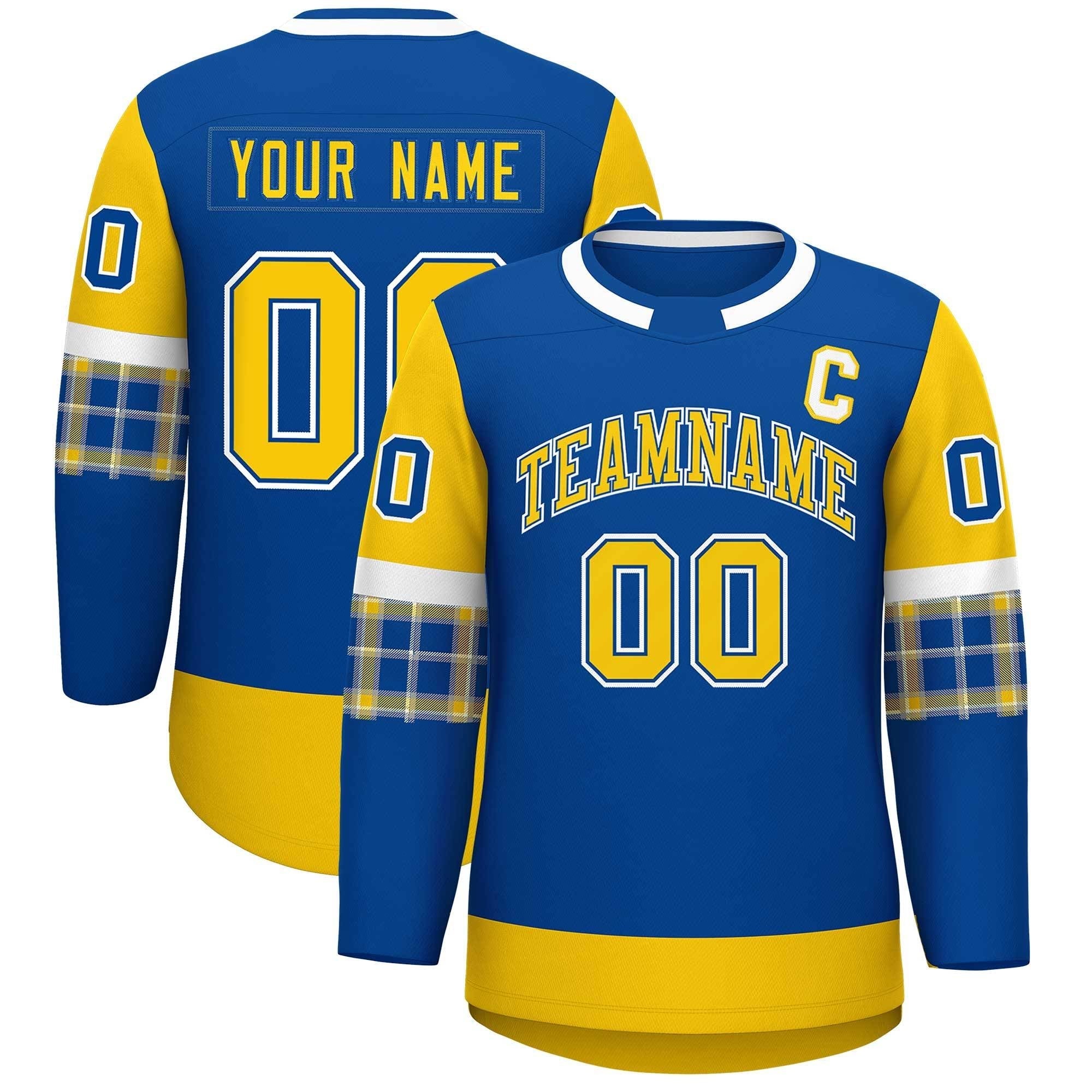 Custom Royal Gold Personalized Raglan Sleeves Round-Neck Hockey Jersey | KXKSHOP